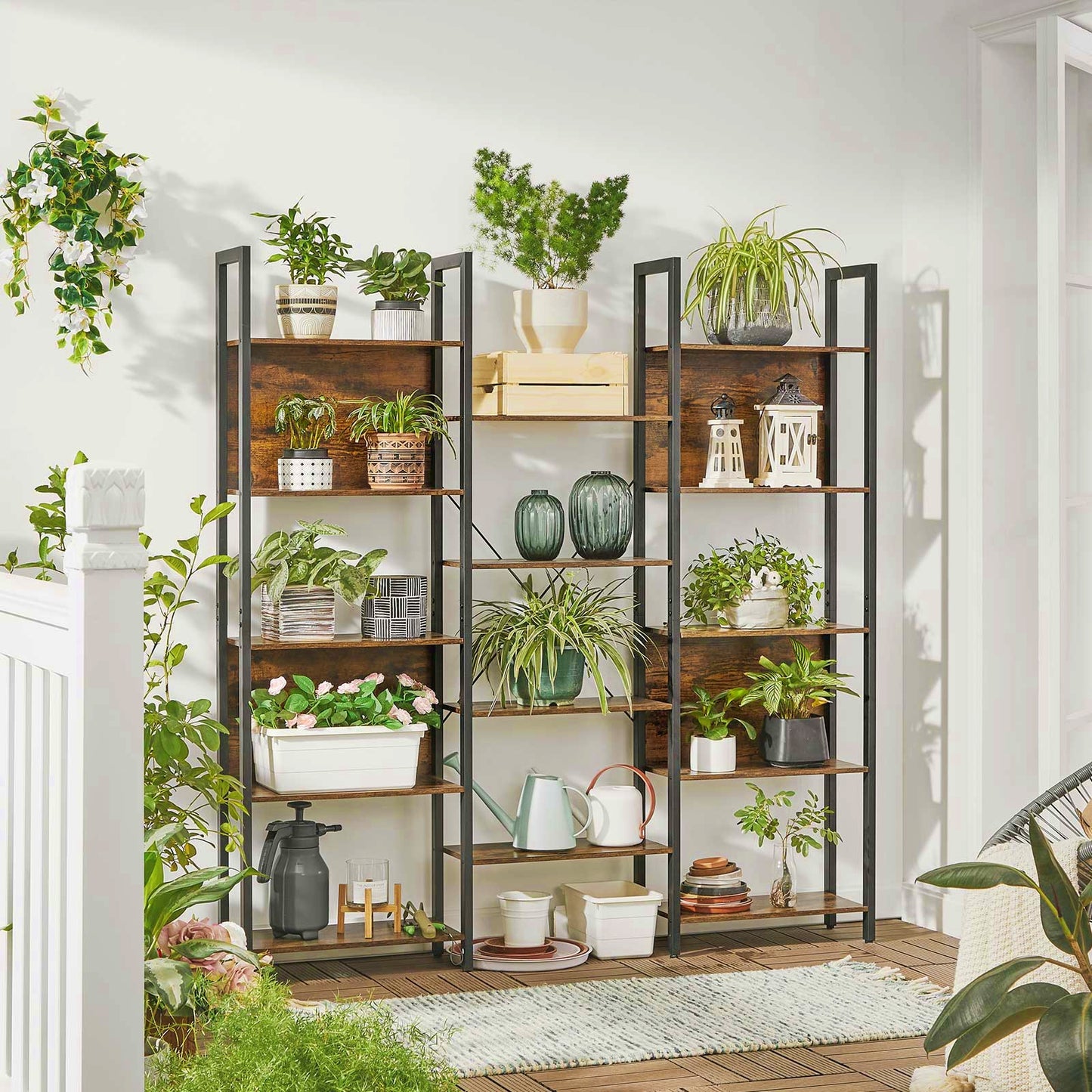 Large Industrial Bookcase Rustic Shelving Unit Modern Slim Display Bookshelf