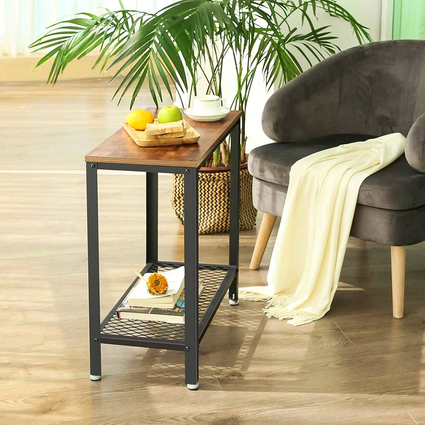 Industrial Side Table Modern End Stand Wood Metal Small Console Home Lounge Storage Display Furniture