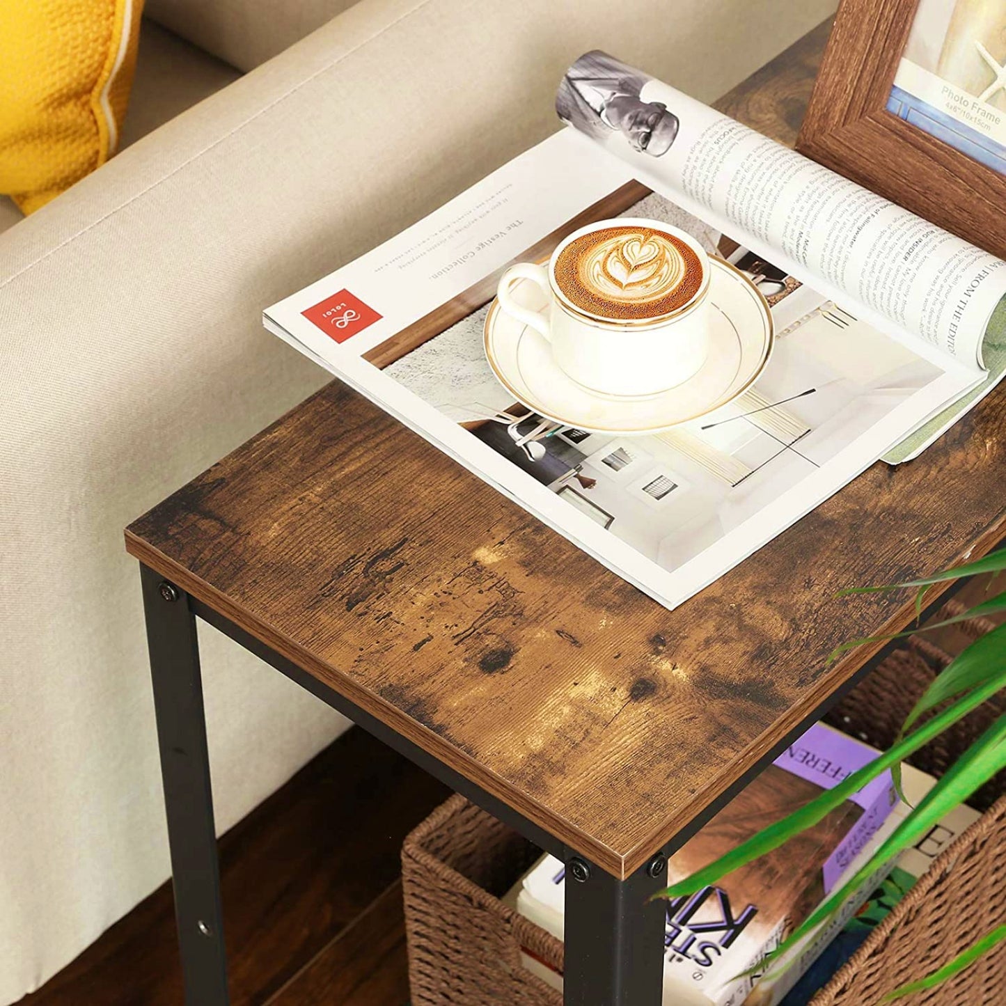 Industrial Side Table Modern End Stand Wood Metal Small Console Home Lounge Storage Display Furniture