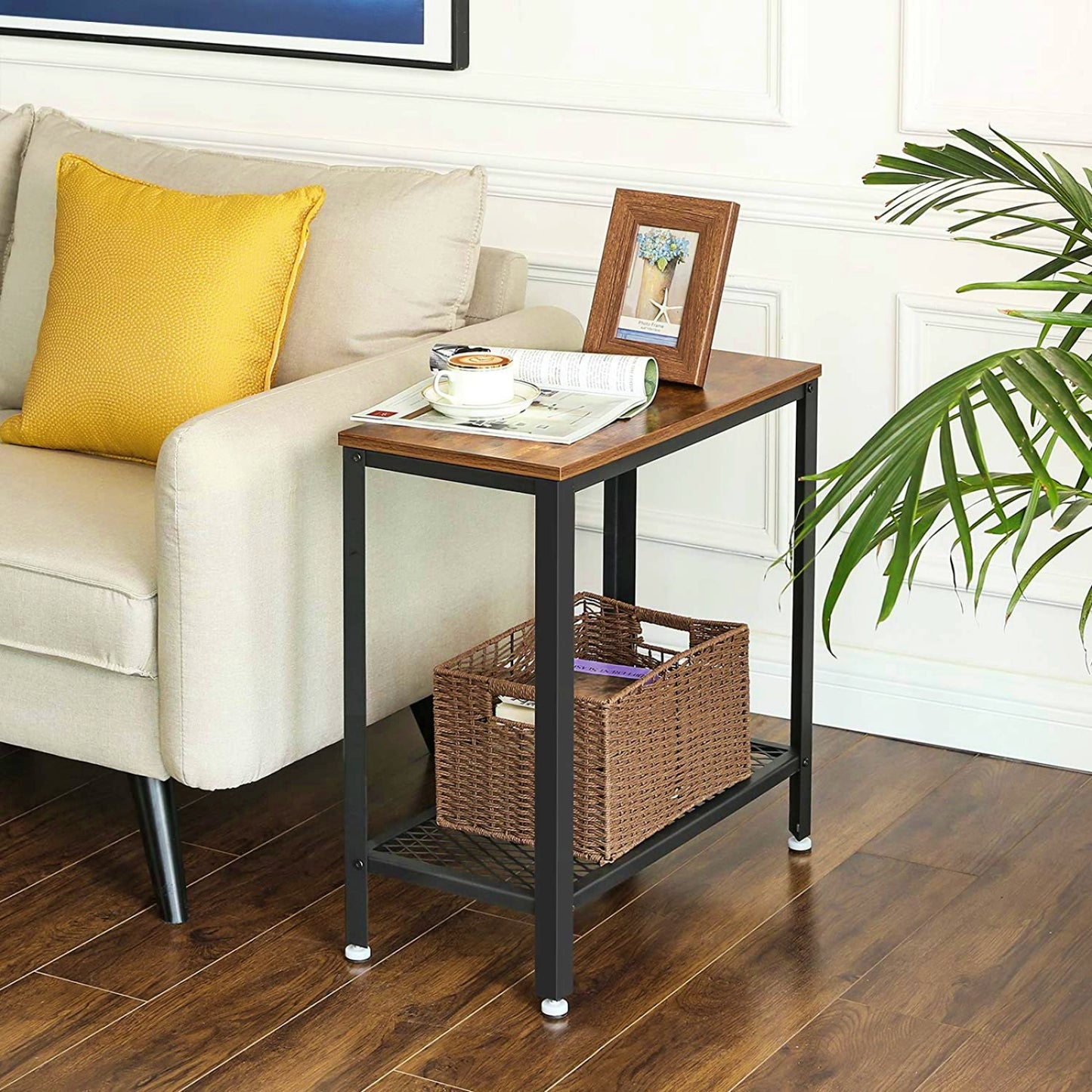 Industrial Side Table Modern End Stand Wood Metal Small Console Home Lounge Storage Display Furniture