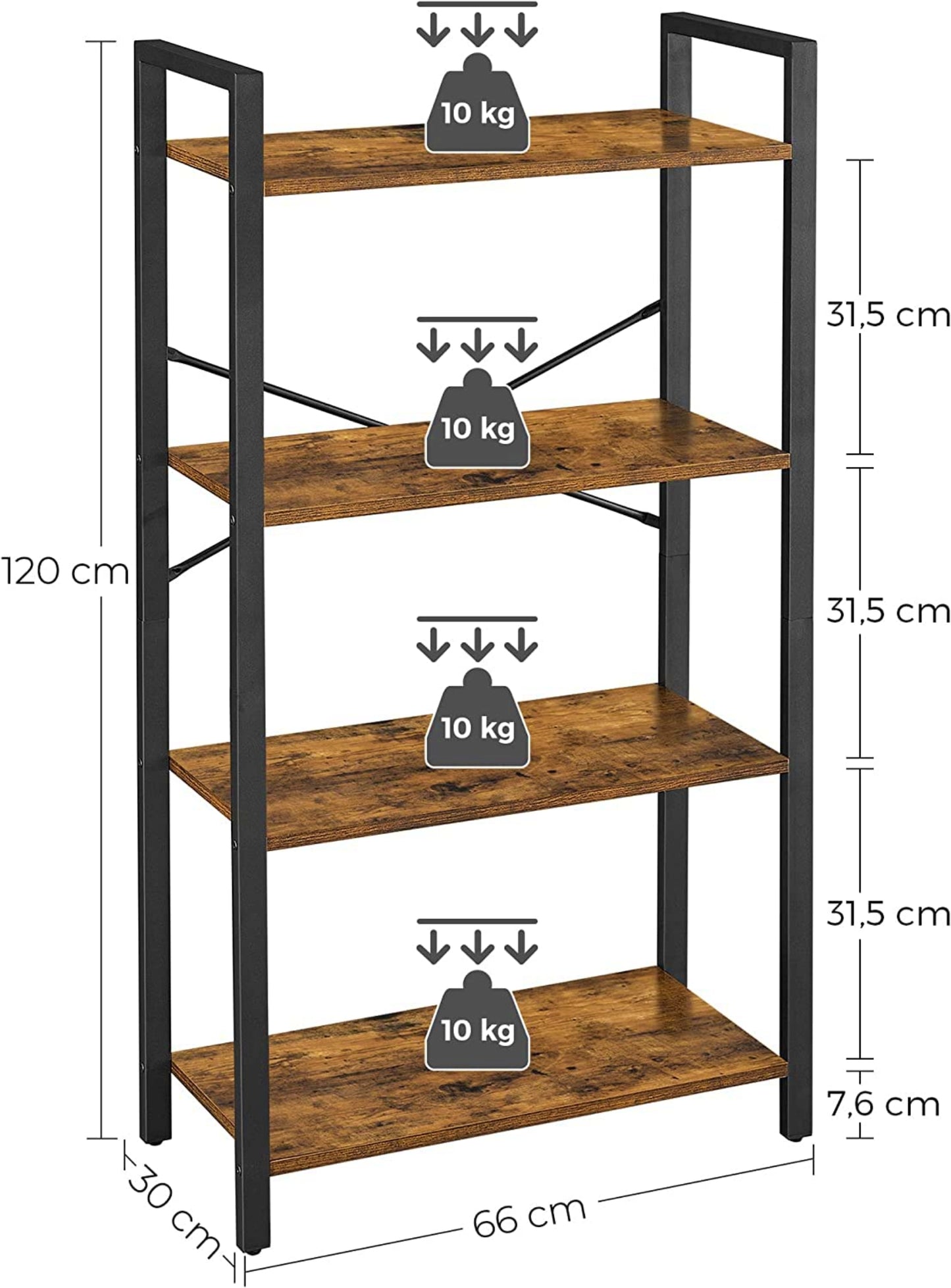 4 Tier Industrial Bookcase Rustic Shelving Unit Wood Metal Plant Storage Stand