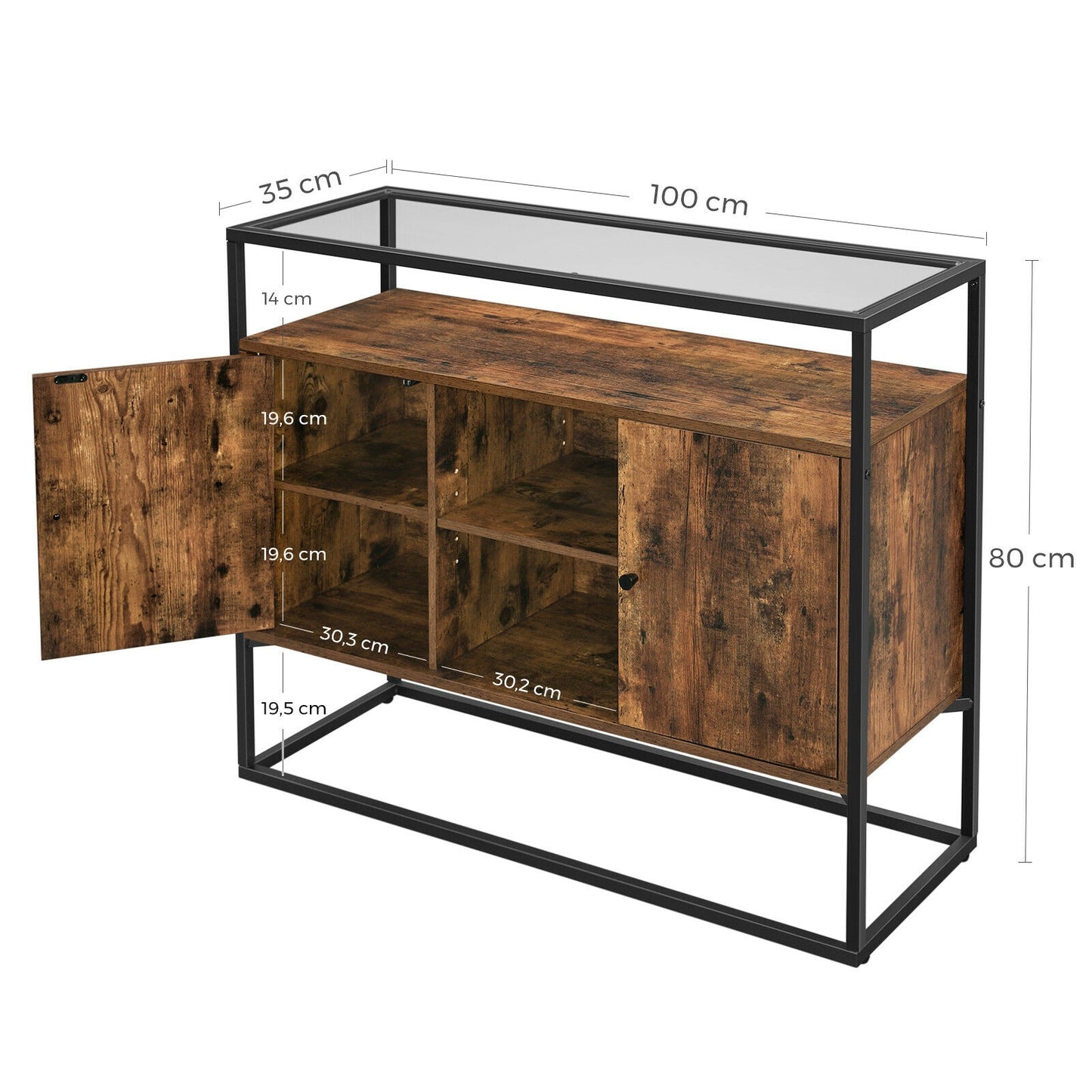 Industrial Narrow Sideboard Vintage Storage Cabinet Glass Hallway Console Table