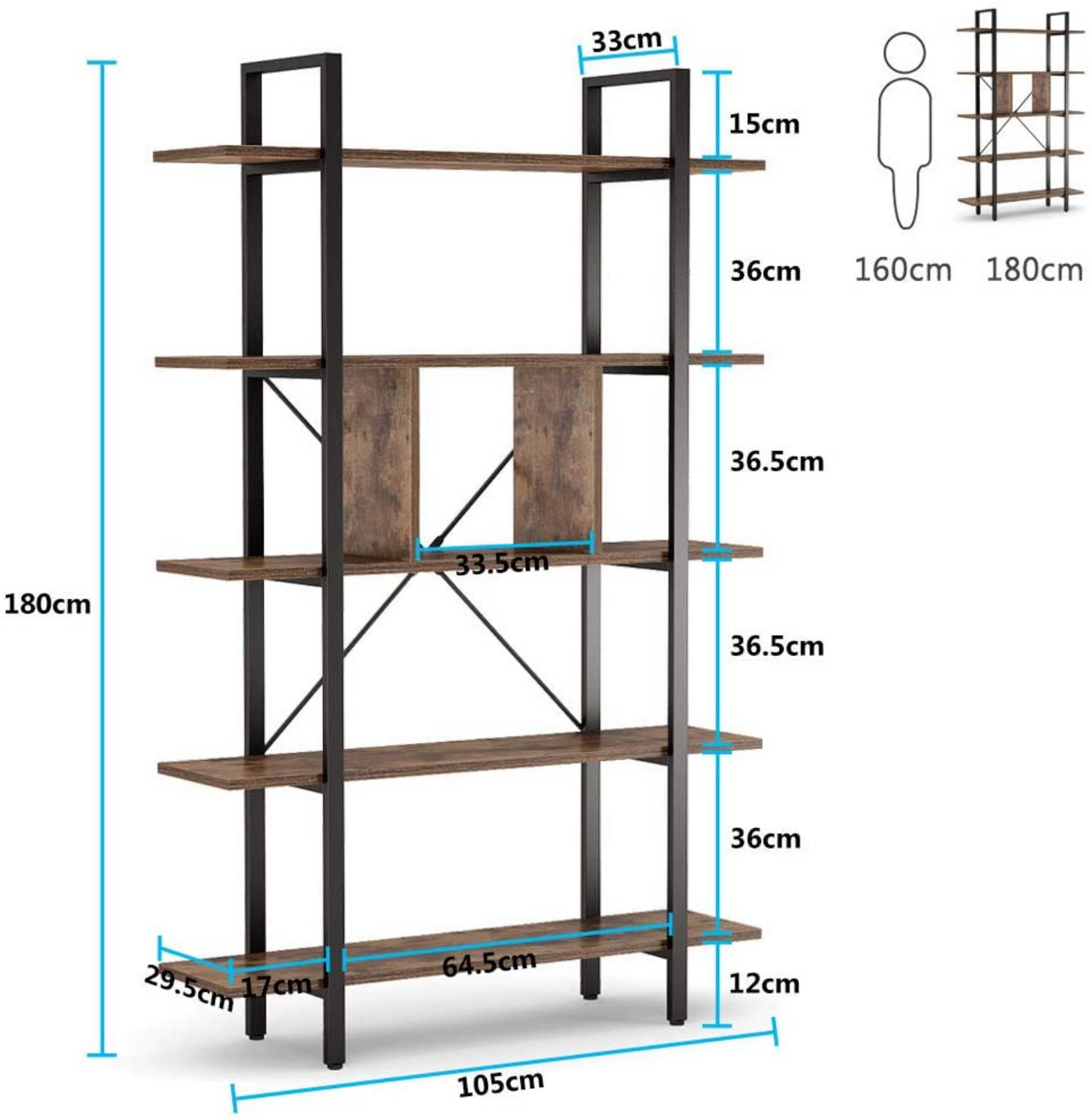 Industrial Tall Bookcase Vintage Large Storage Unit Rustic Display Cabinet Lounge Room Divider