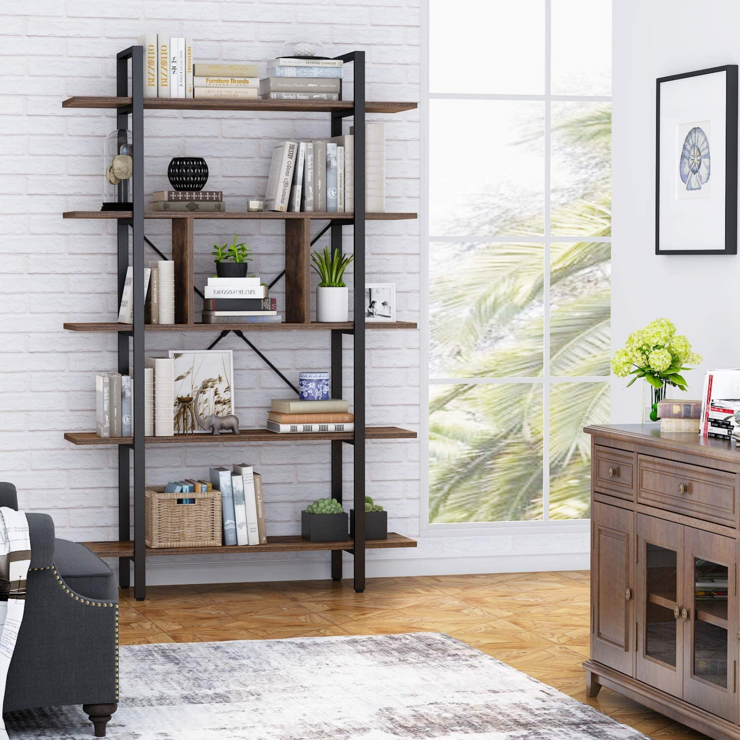 Industrial Tall Bookcase Vintage Large Storage Unit Rustic Display Cabinet Lounge Room Divider