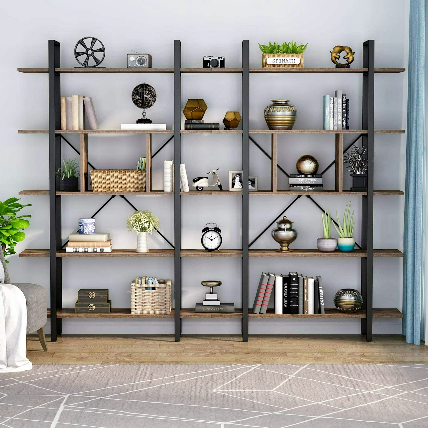 Industrial Tall Bookcase Vintage Large Storage Unit Rustic Display Cabinet Lounge Room Divider