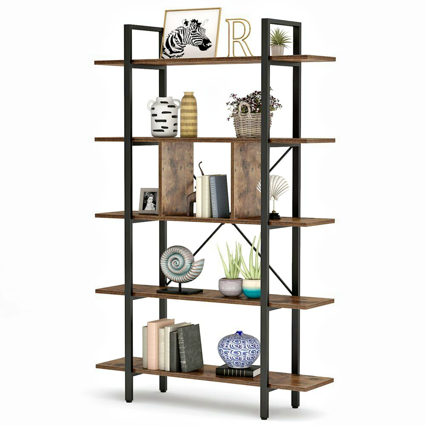 Industrial Tall Bookcase Vintage Large Storage Unit Rustic Display Cabinet Lounge Room Divider