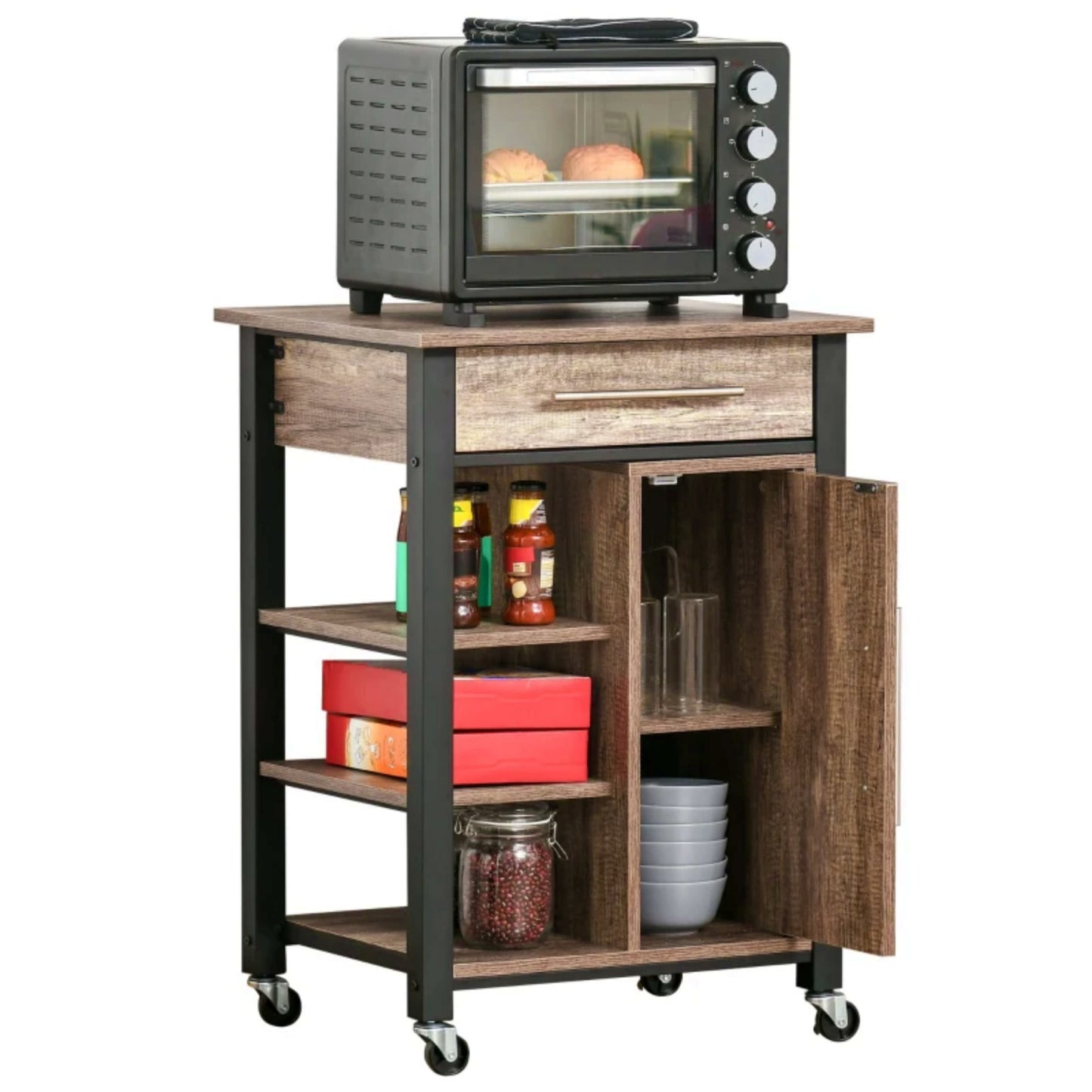 Industrial Kitchen Trolley Rustic Storage Cabinet Vegetables Rack Wooden Drawer Unit