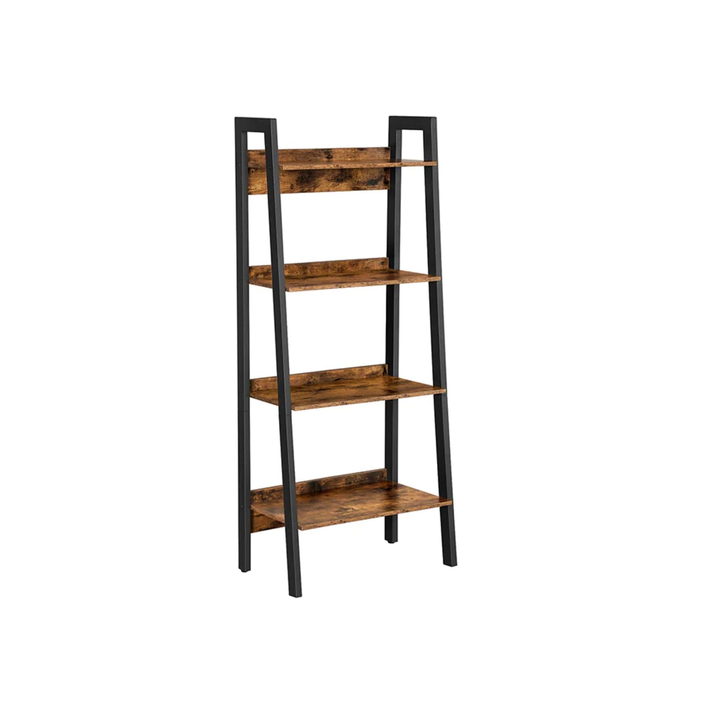 Industrial Ladder Bookcase 4 Tier Rustic Shelving Unit Metal Plant Storage Stand