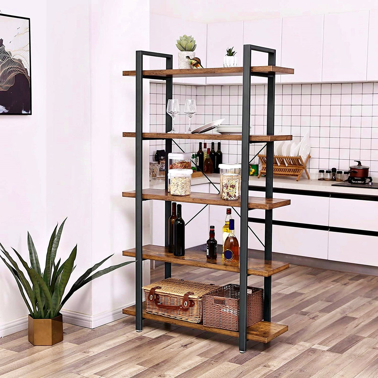 Industrial Bookcase Large Vintage Shelving Unit Wood Metal Divider Display Stand