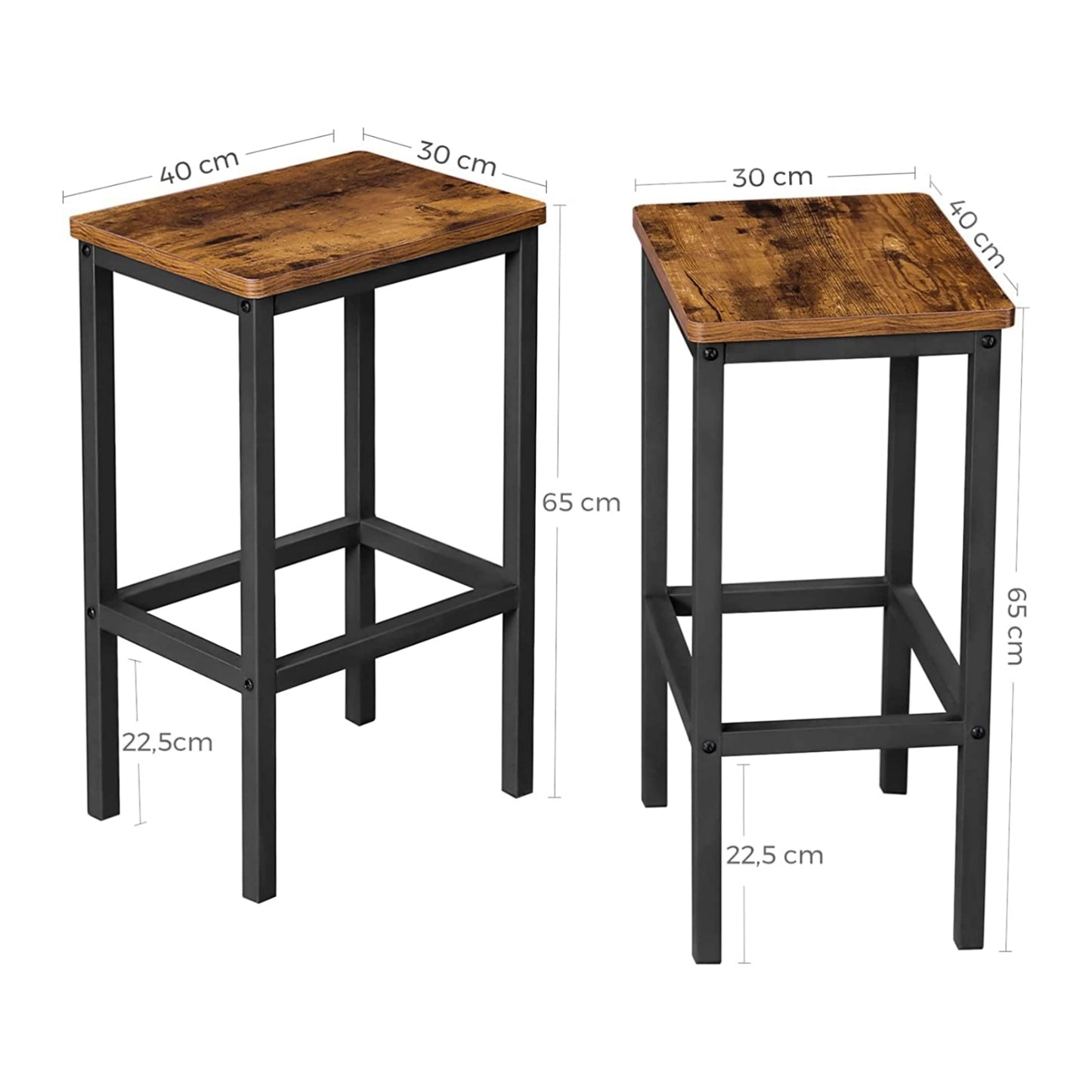 Industrial Bar Stool Set Breakfast Dining Chair Pair Rustic Wood Metal High Seat