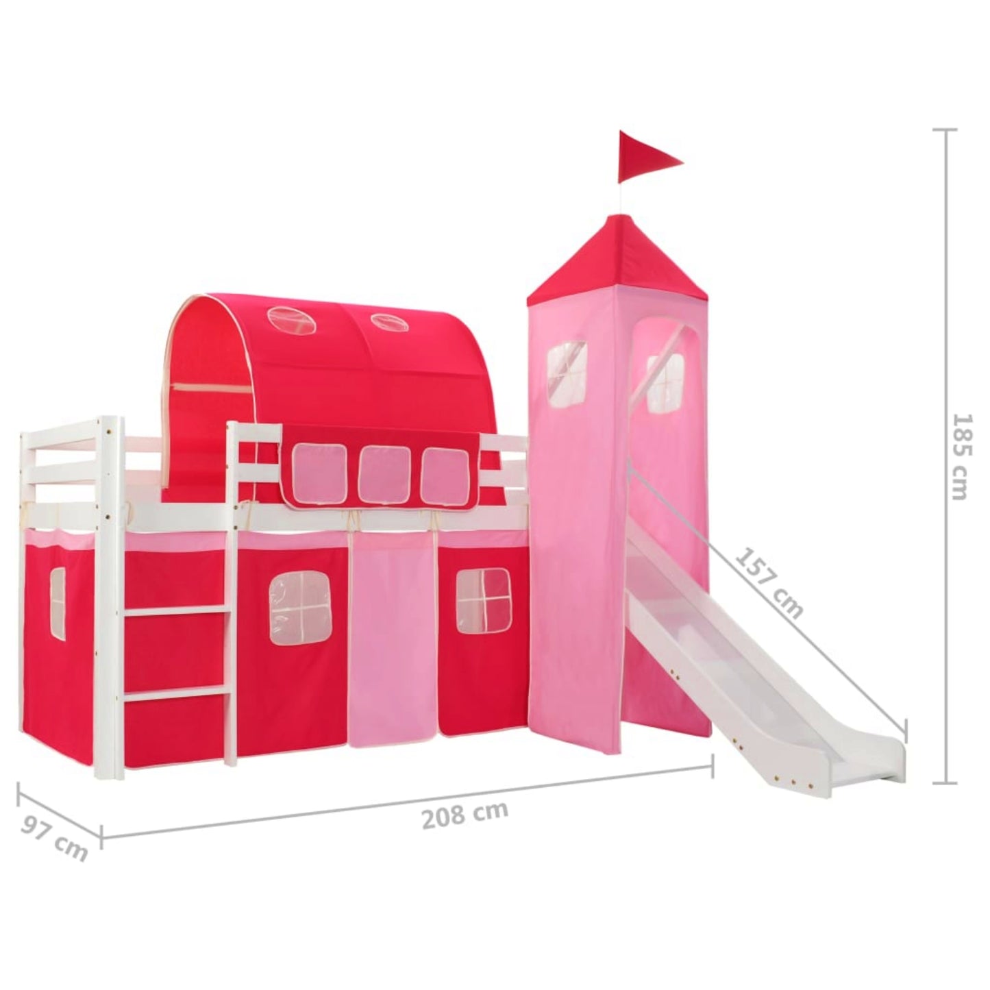 Kids Bed Frame White Playhouse Bedstead Wooden Princess Castle Pink Tunnel Tent