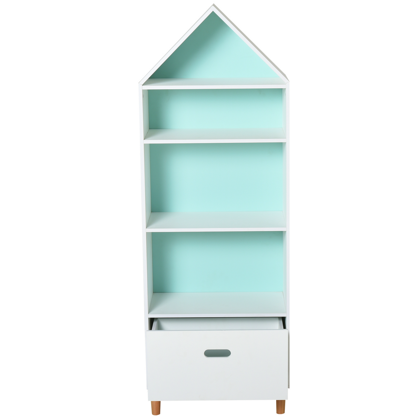 Kids Storage Unit Wooden Dollhouse Bookcase White Nursery Display Cabinet with Drawer