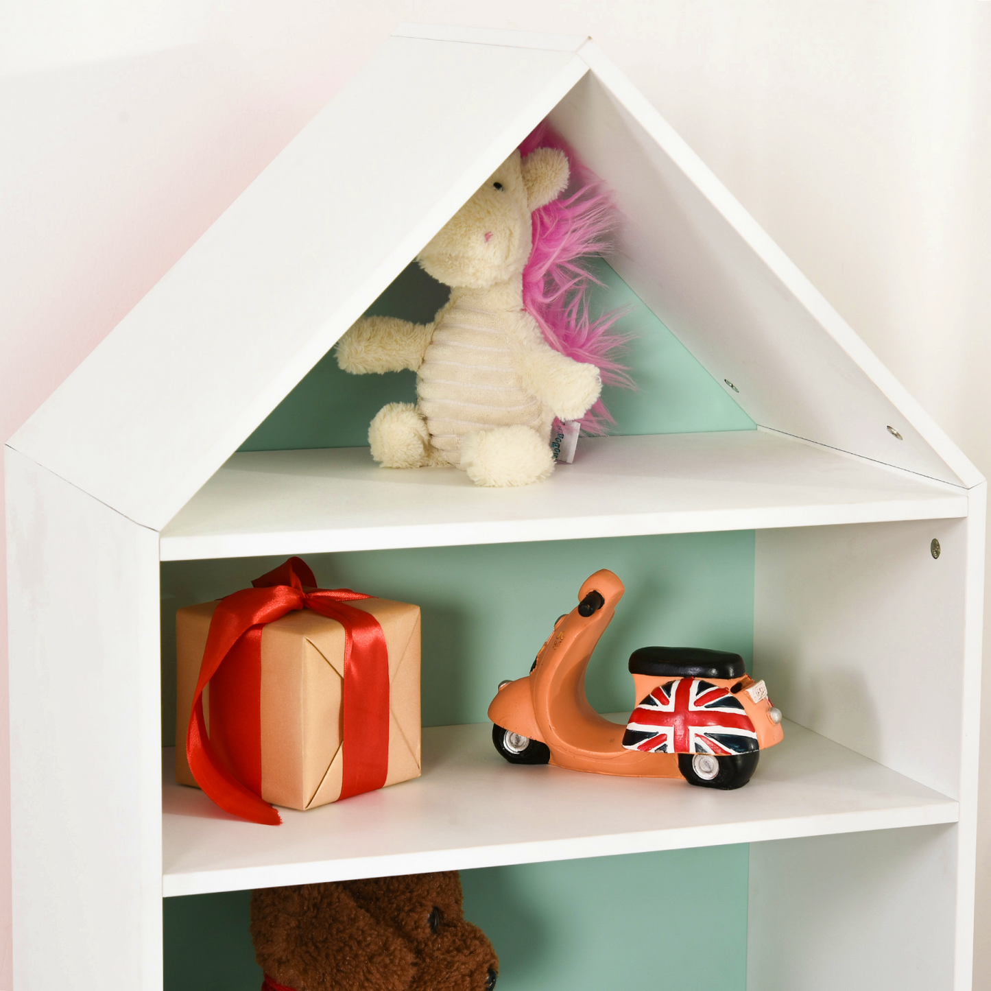 Kids Storage Unit Wooden Dollhouse Bookcase White Nursery Display Cabinet with Drawer