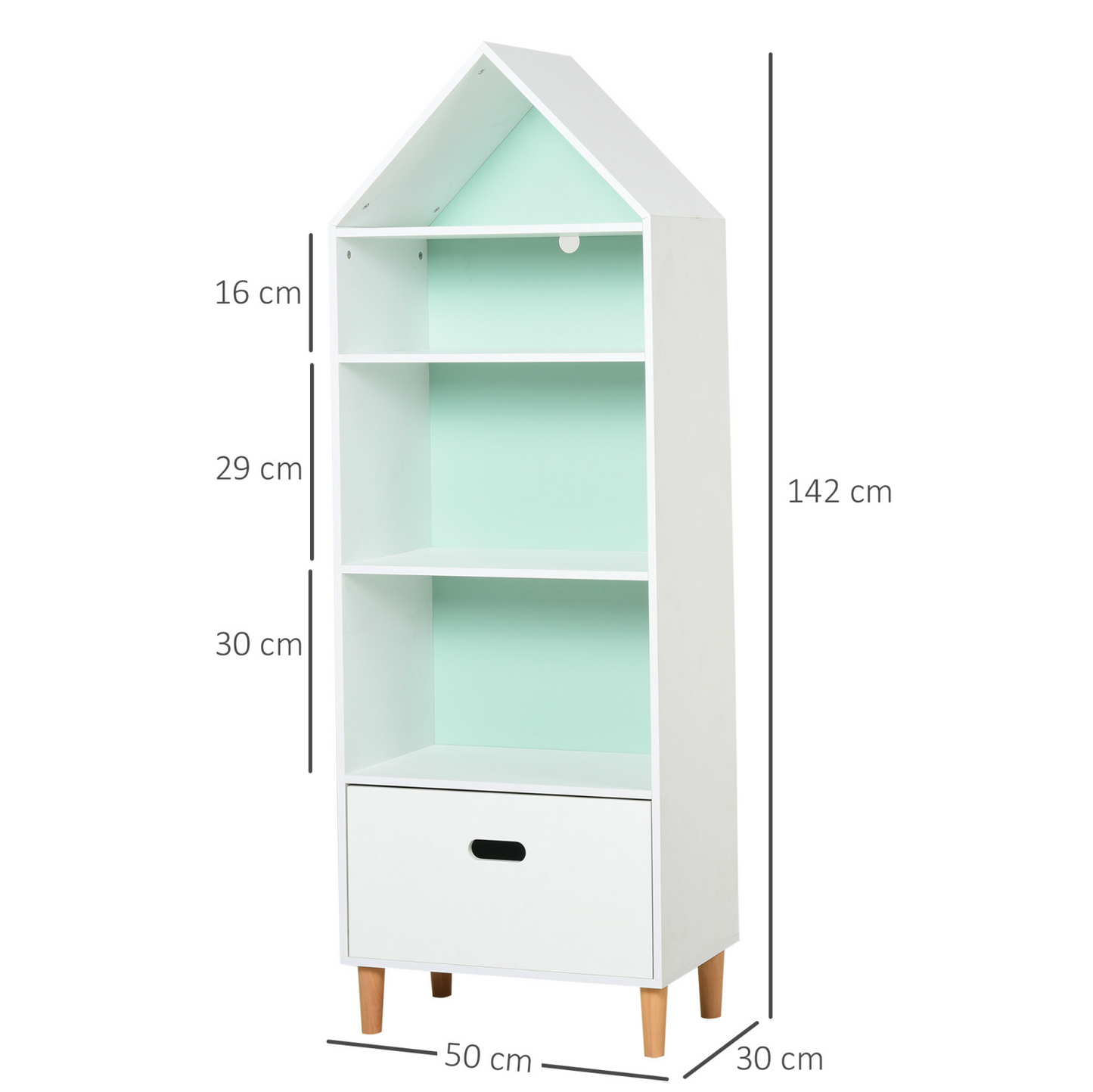 Kids Storage Unit Wooden Dollhouse Bookcase White Nursery Display Cabinet with Drawer