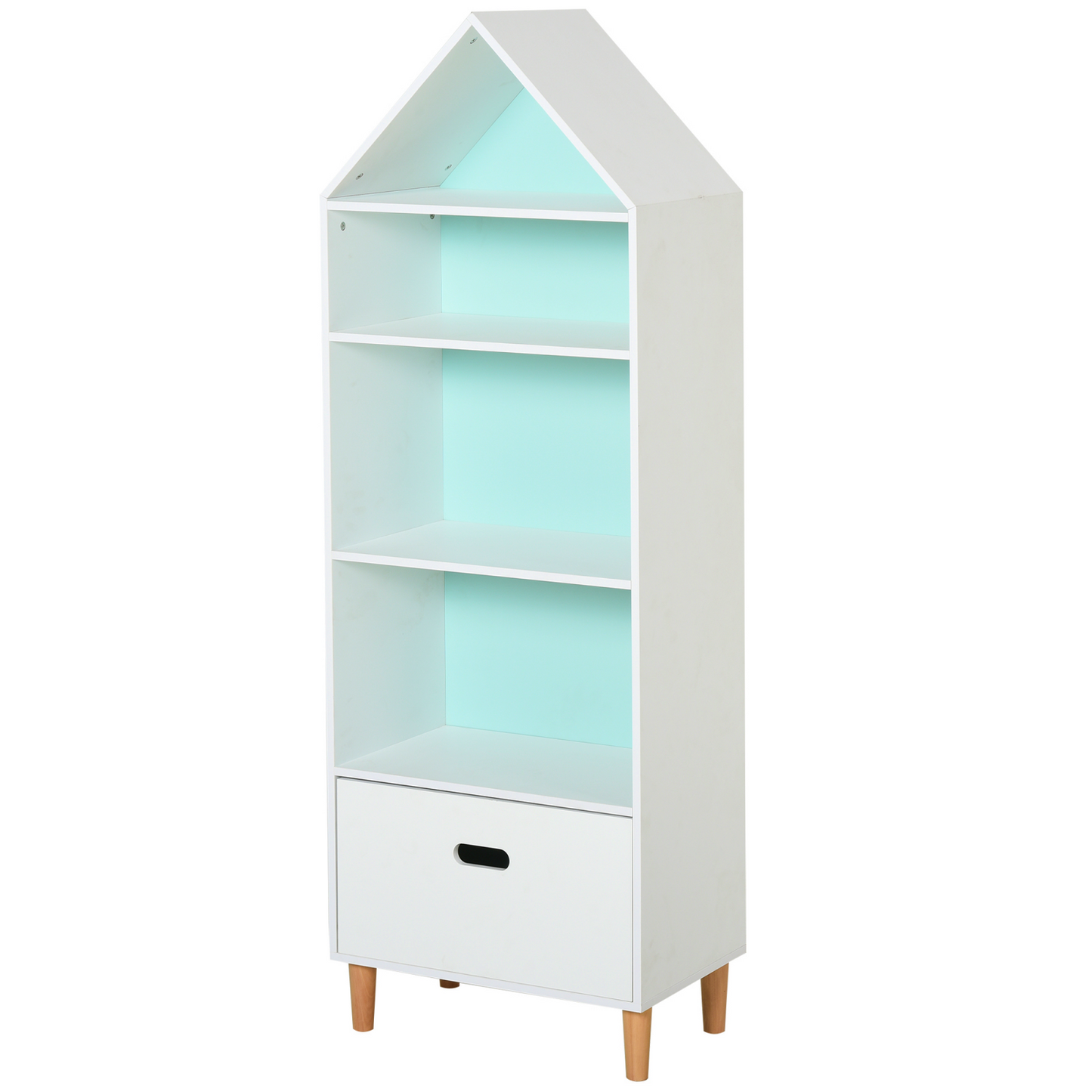 Kids Storage Unit Wooden Dollhouse Bookcase White Nursery Display Cabinet with Drawer