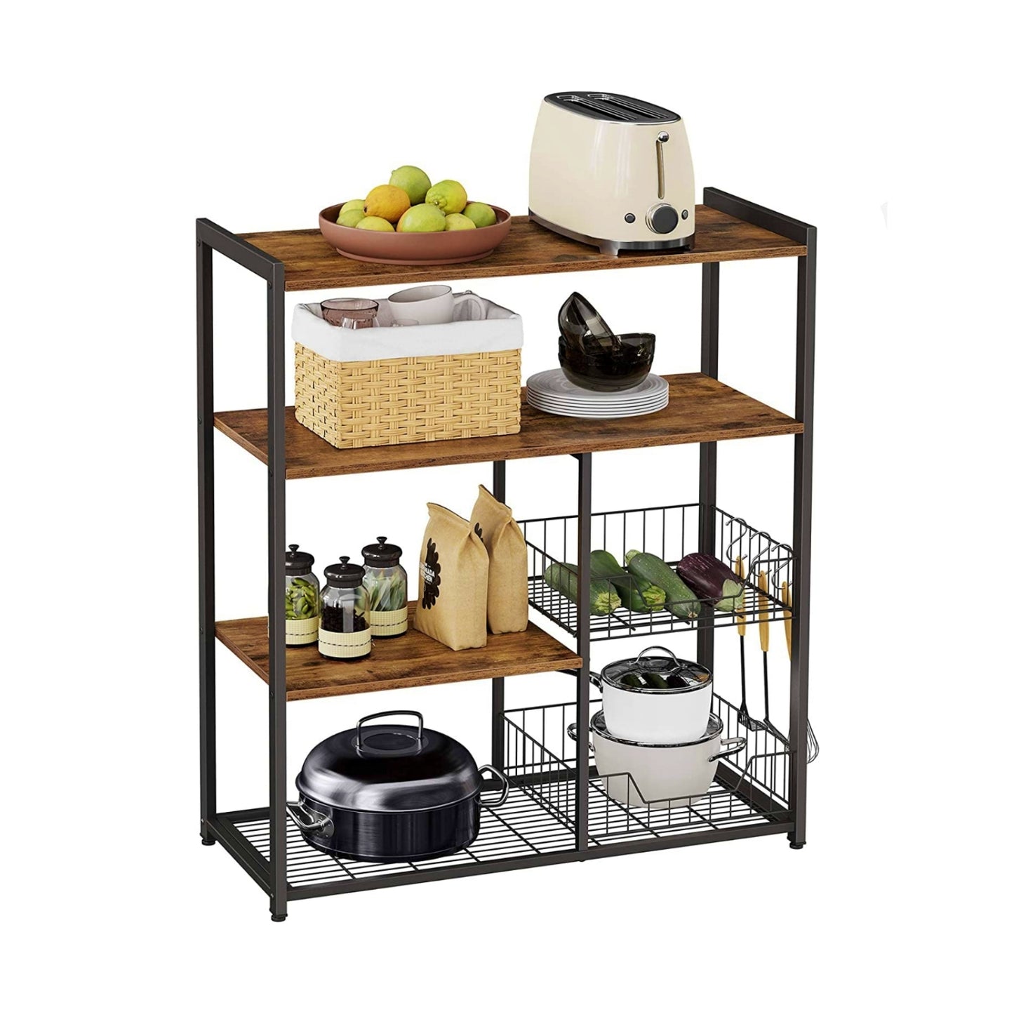 Kitchen Storage Island Modern Shelving Unit Coffee Machine Microwave Stand Vegetables Rack