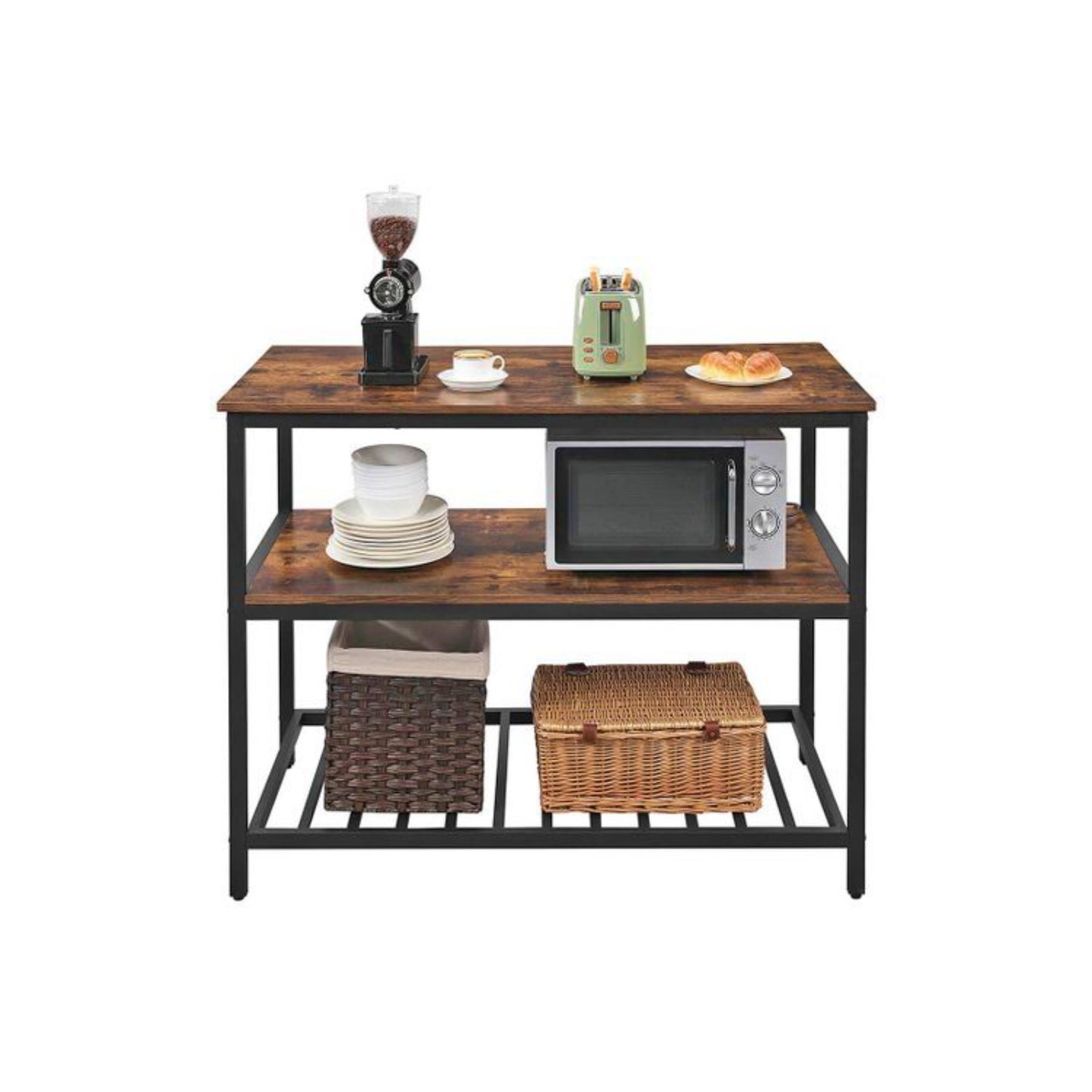 Kitchen Open Shelving Unit Industrial Breakfast Bar Table Coffee Machine Microwave Storage Island