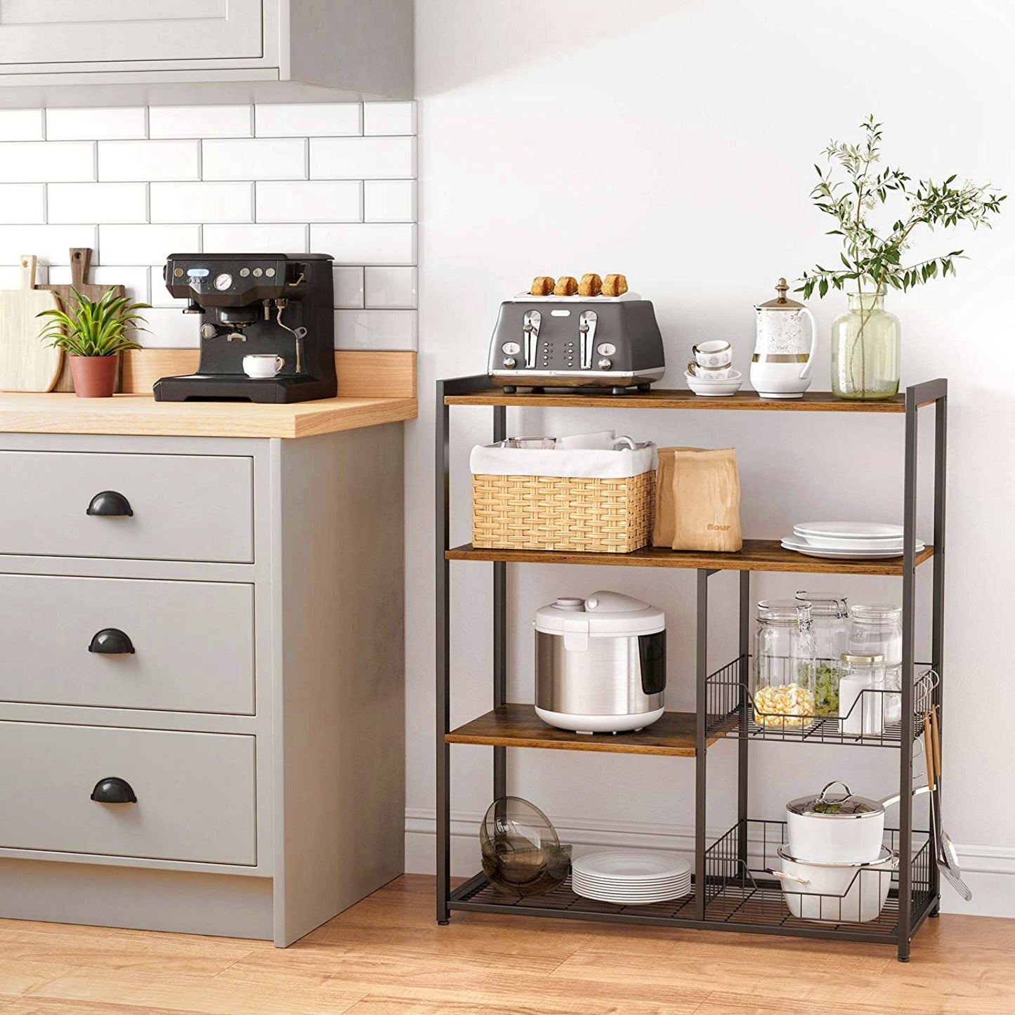 Kitchen Storage Island Modern Shelving Unit Coffee Machine Microwave Stand Vegetables Rack