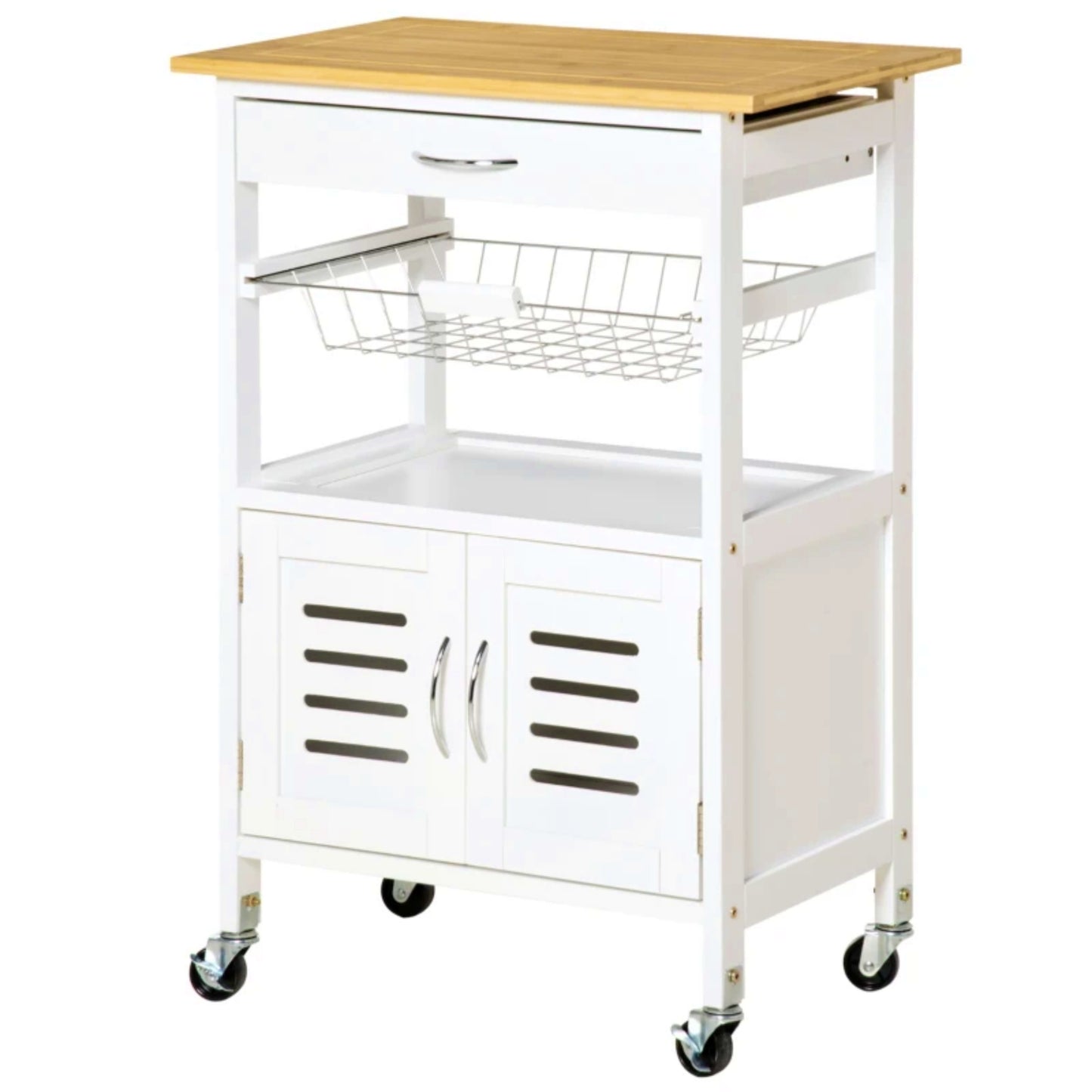 Kitchen Trolley Cabinet White Storage Cart Veggies Fruit Rack Modern Island