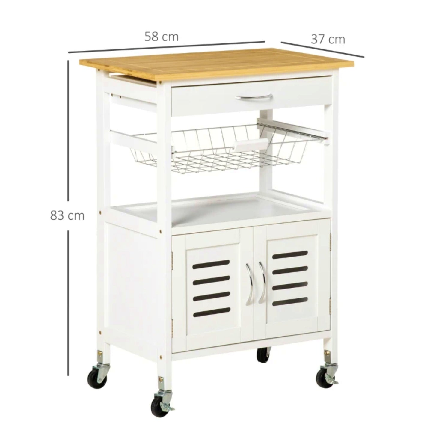 Kitchen Trolley Cabinet White Storage Cart Veggies Fruit Rack Modern Island