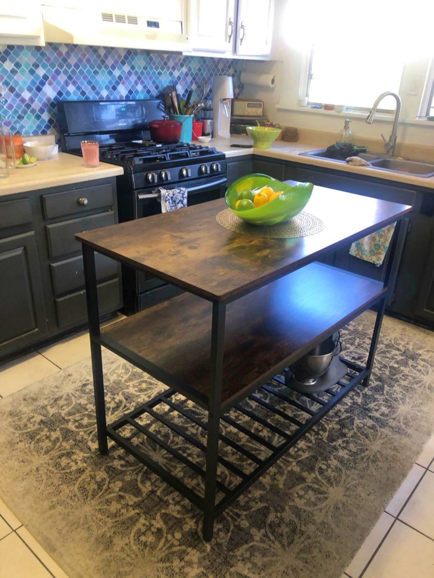 Kitchen Open Shelving Unit Industrial Breakfast Bar Table Coffee Machine Microwave Storage Island