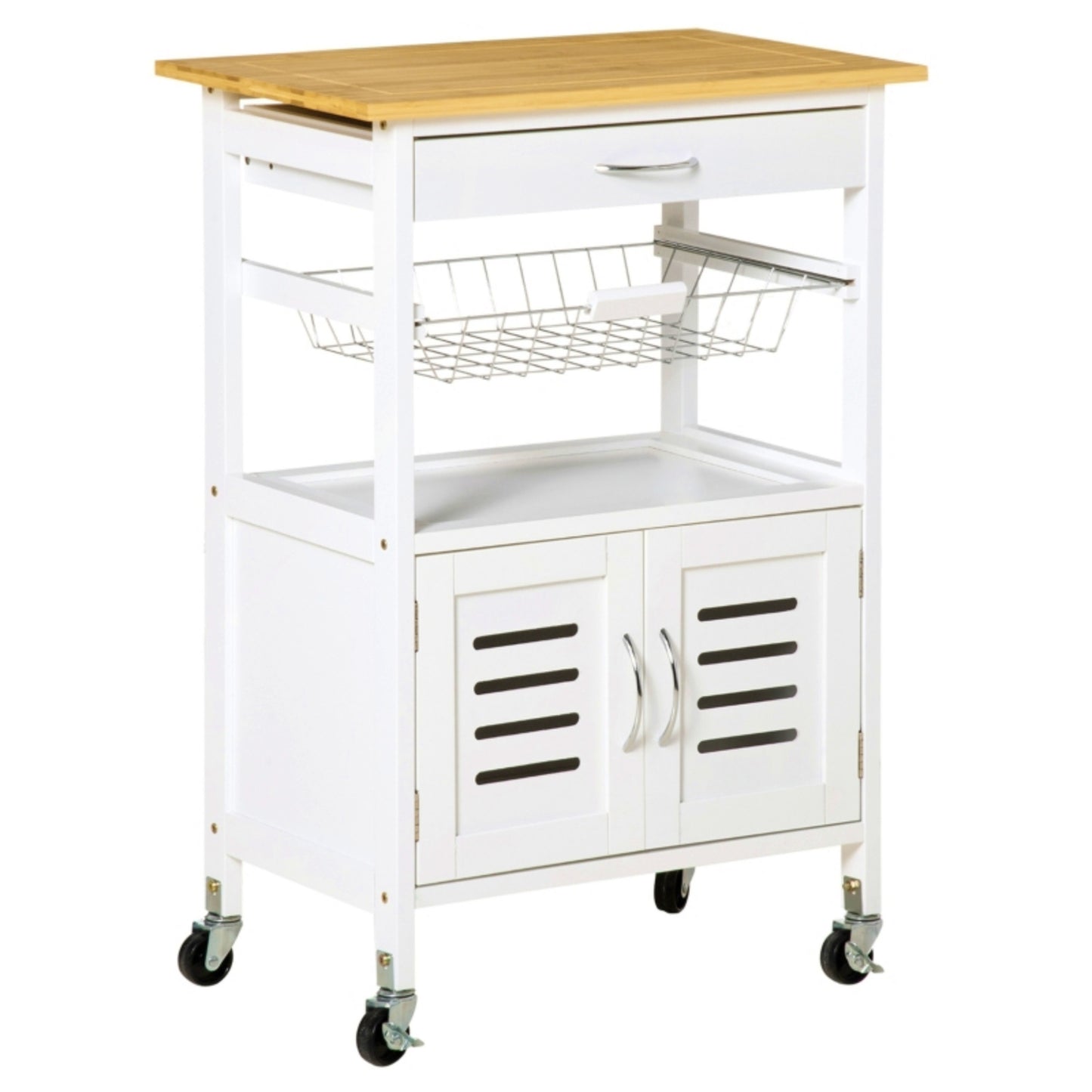 Kitchen Trolley Cabinet White Storage Cart Veggies Fruit Rack Modern Island