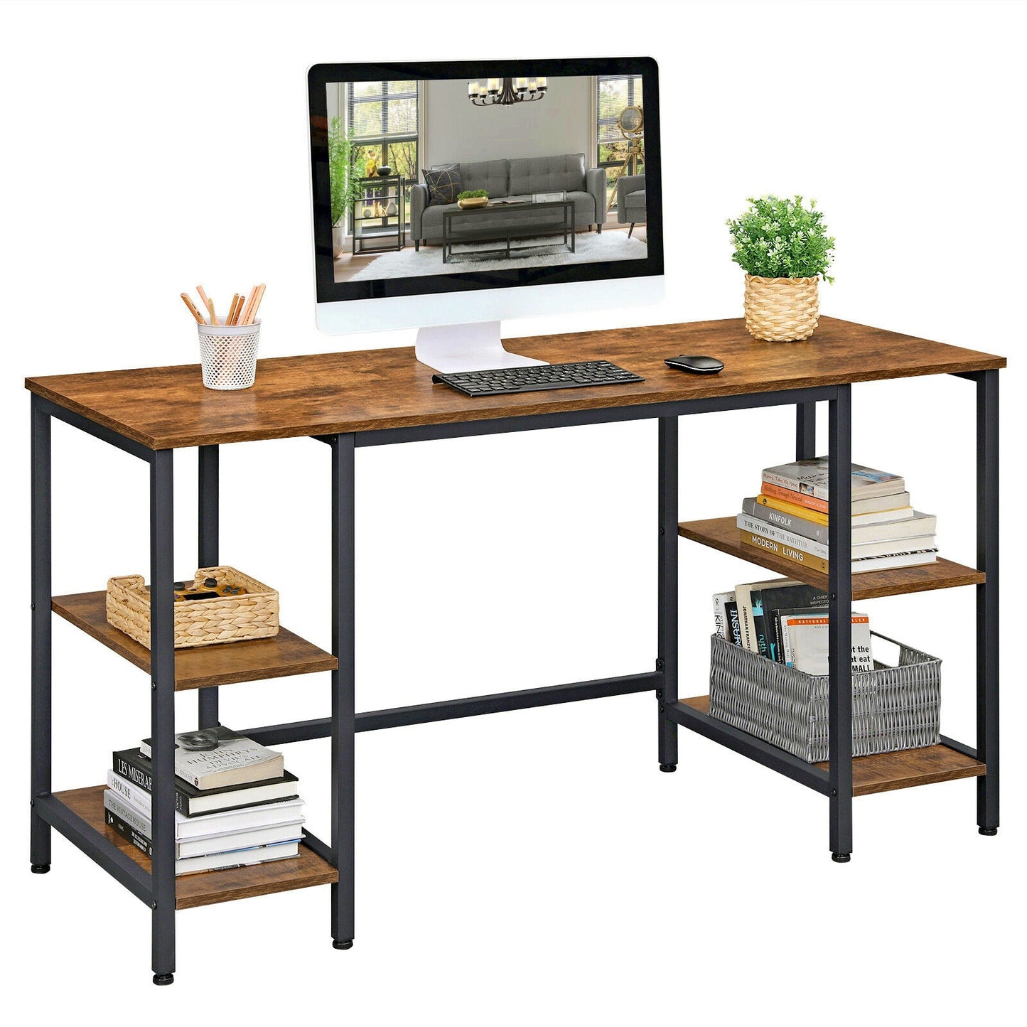 Large Industrial Desk Home Office Laptop Table Vintage PC Gaming Workstation