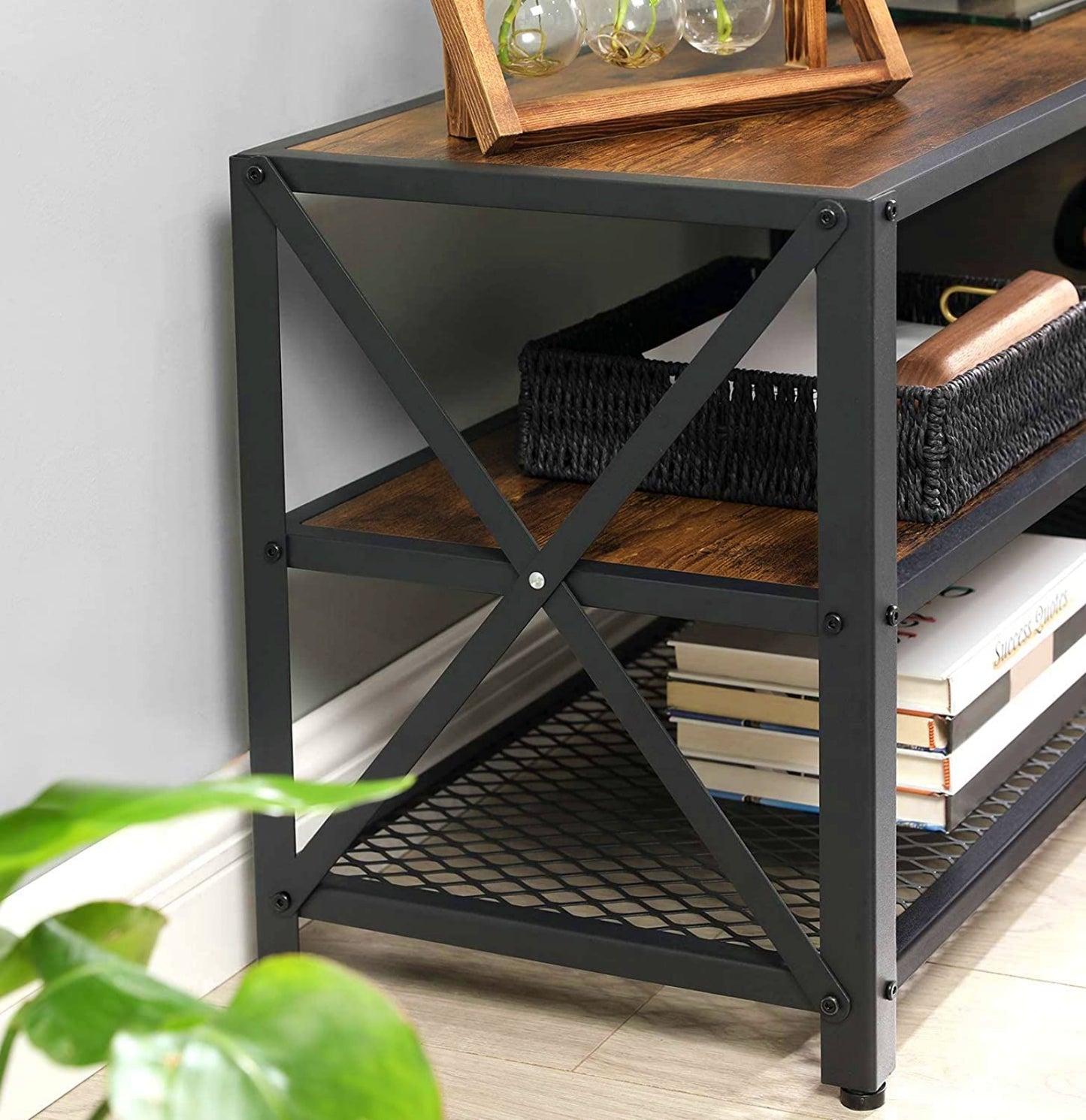 Large Industrial TV Stand Low Media Storage Cabinet Vintage Slim Home Console