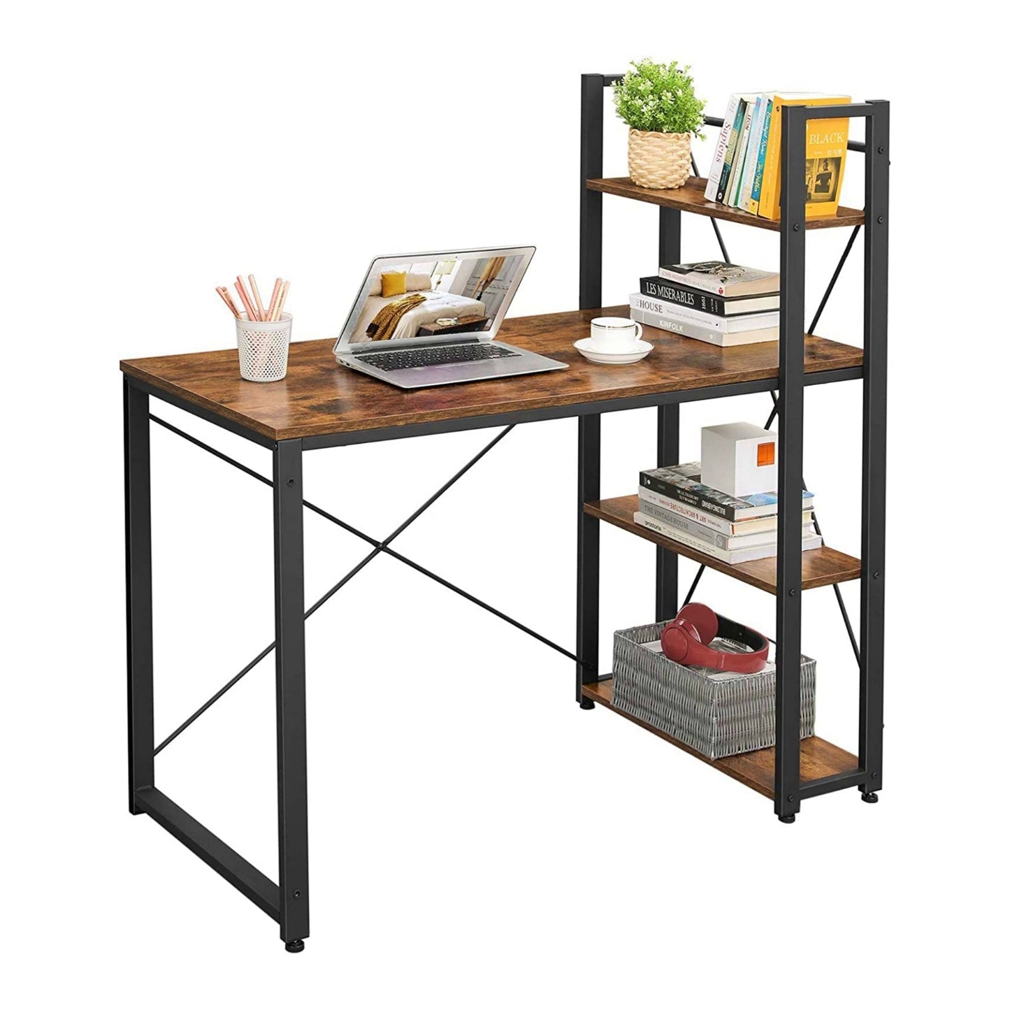 Large Industrial Workstation Modern Bookcase Desk Writing Metal Shelving Unit