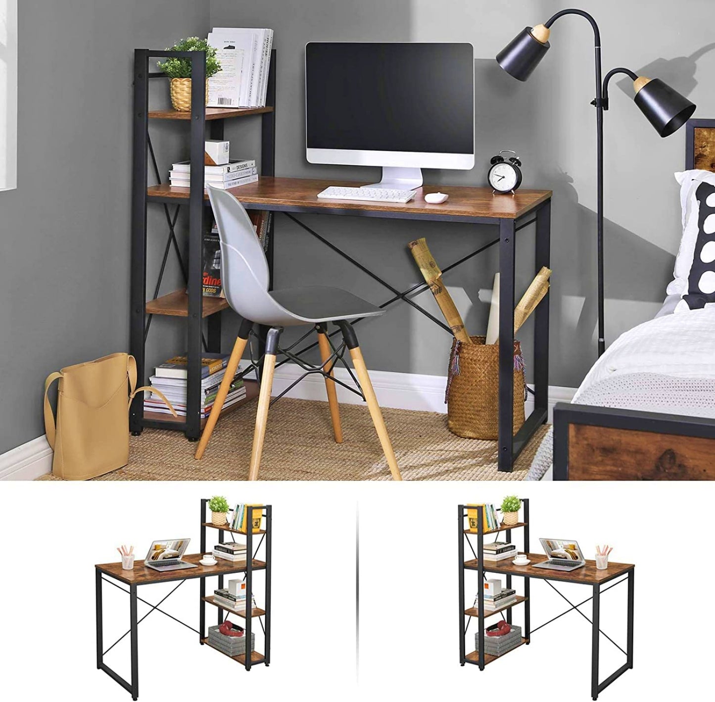 Large Industrial Workstation Modern Bookcase Desk Writing Metal Shelving Unit