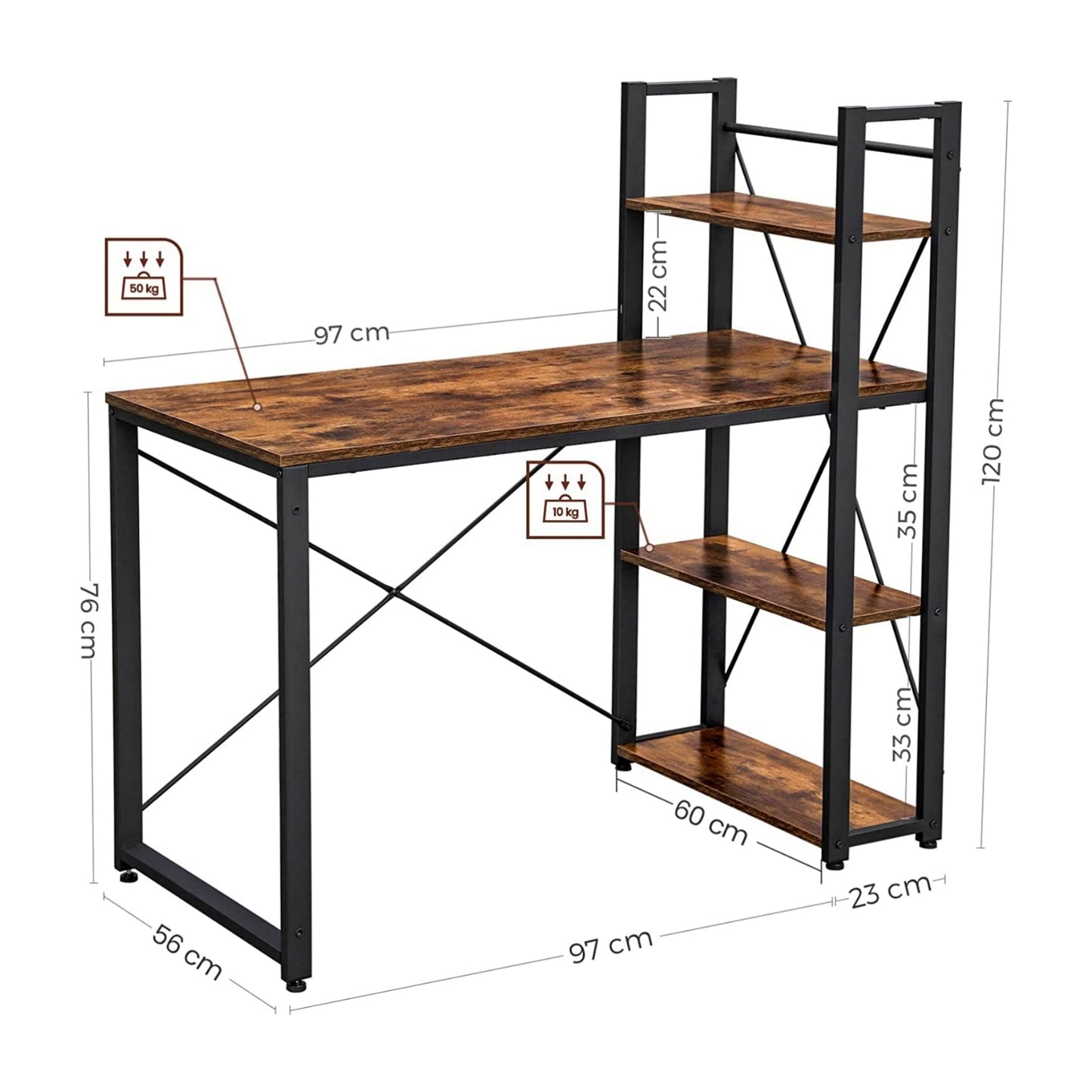 Large Industrial Workstation Modern Bookcase Desk Writing Metal Shelving Unit