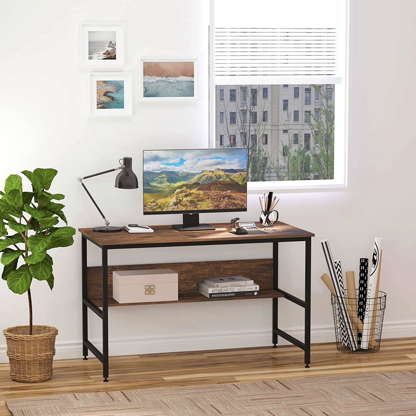 Industrial Writing Desk Large Laptop Stand Home Office Study Console Workstation