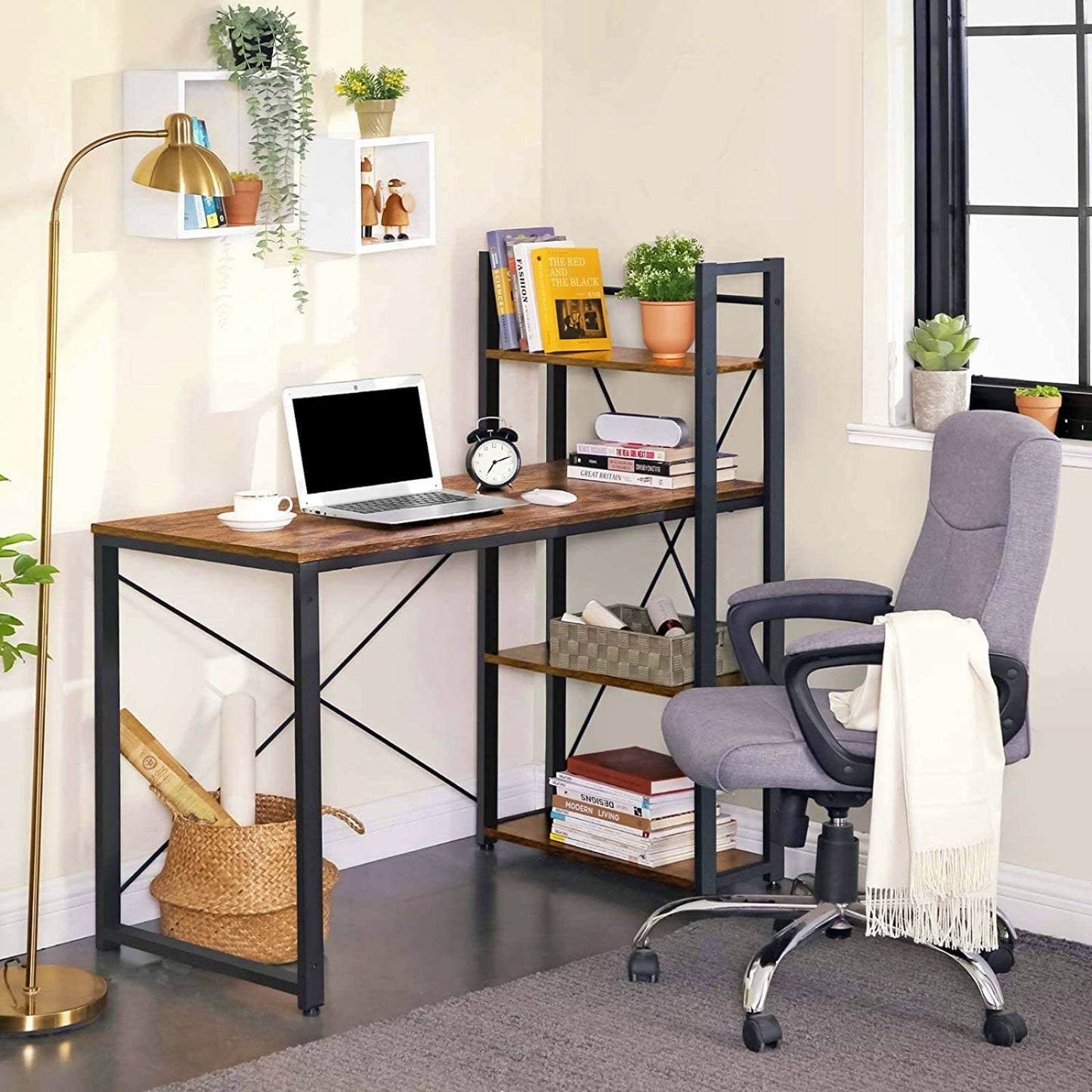 Large Industrial Workstation Modern Bookcase Desk Writing Metal Shelving Unit