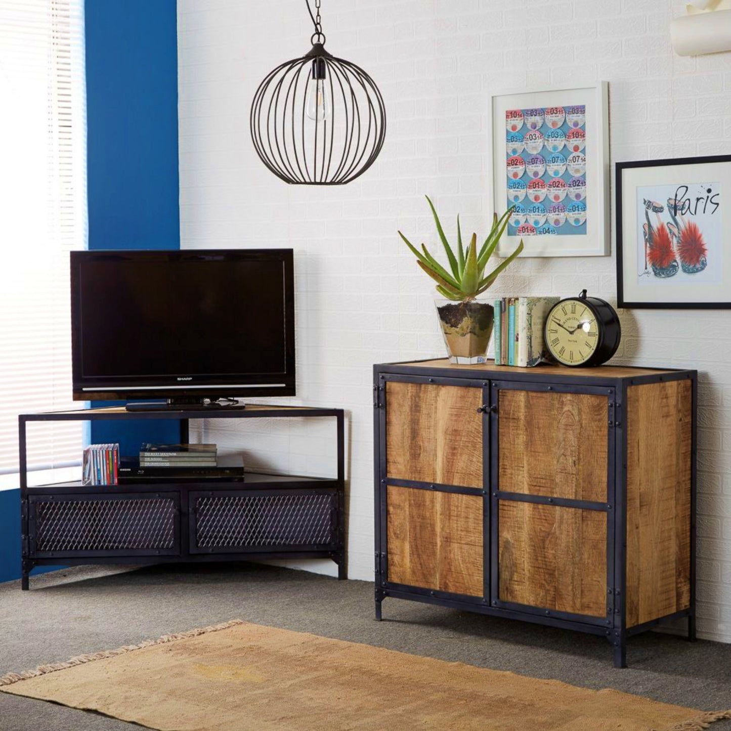 Vintage Storage Cabinet Industrial Lounge Sideboard Wooden Metal Hallway Cupboard