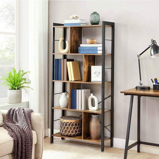 Vintage Metal Bookcase Industrial Shelving Unit Home Office Lounge Bookshelf 