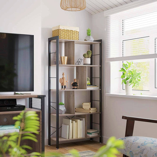 Modern Metal Bookcase Industrial Shelving Unit Home Office Lounge Bookshelf Grey