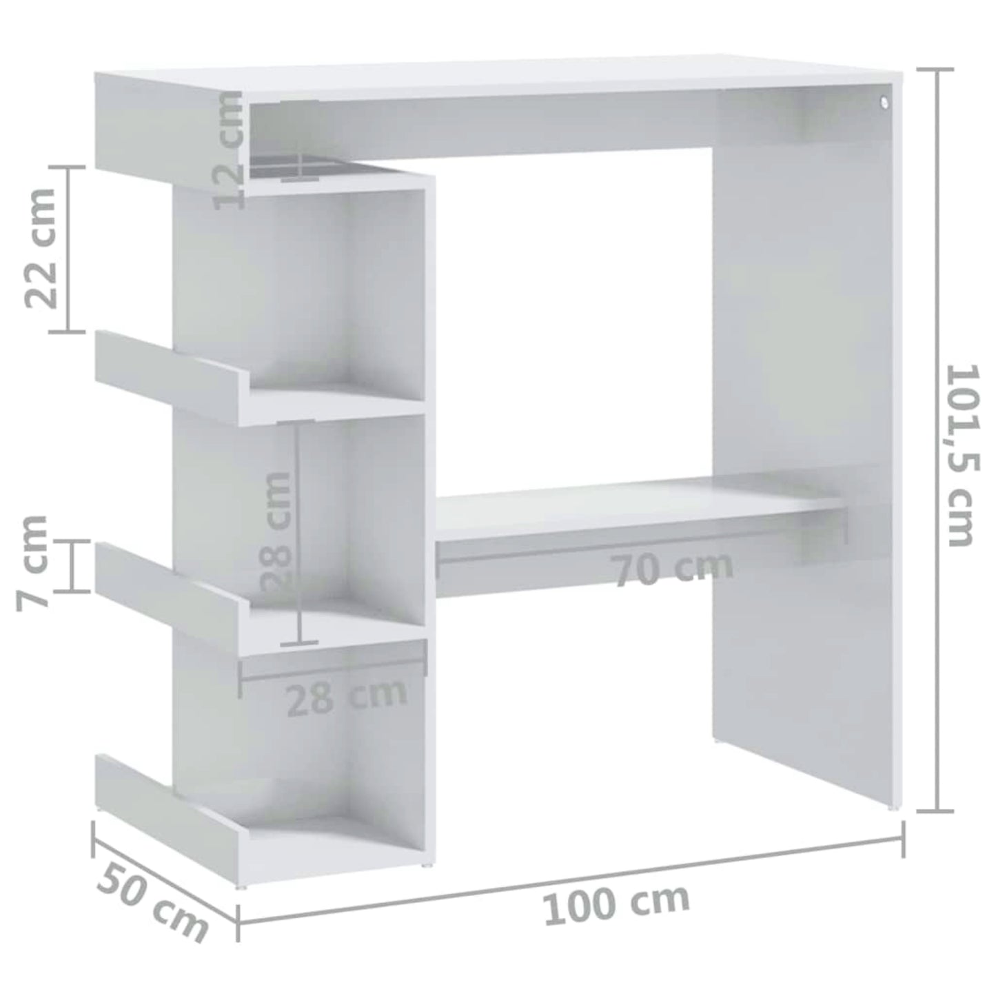 Kitchen Bar Table Modern White Gloss Counter Contemporary Breakfast Island