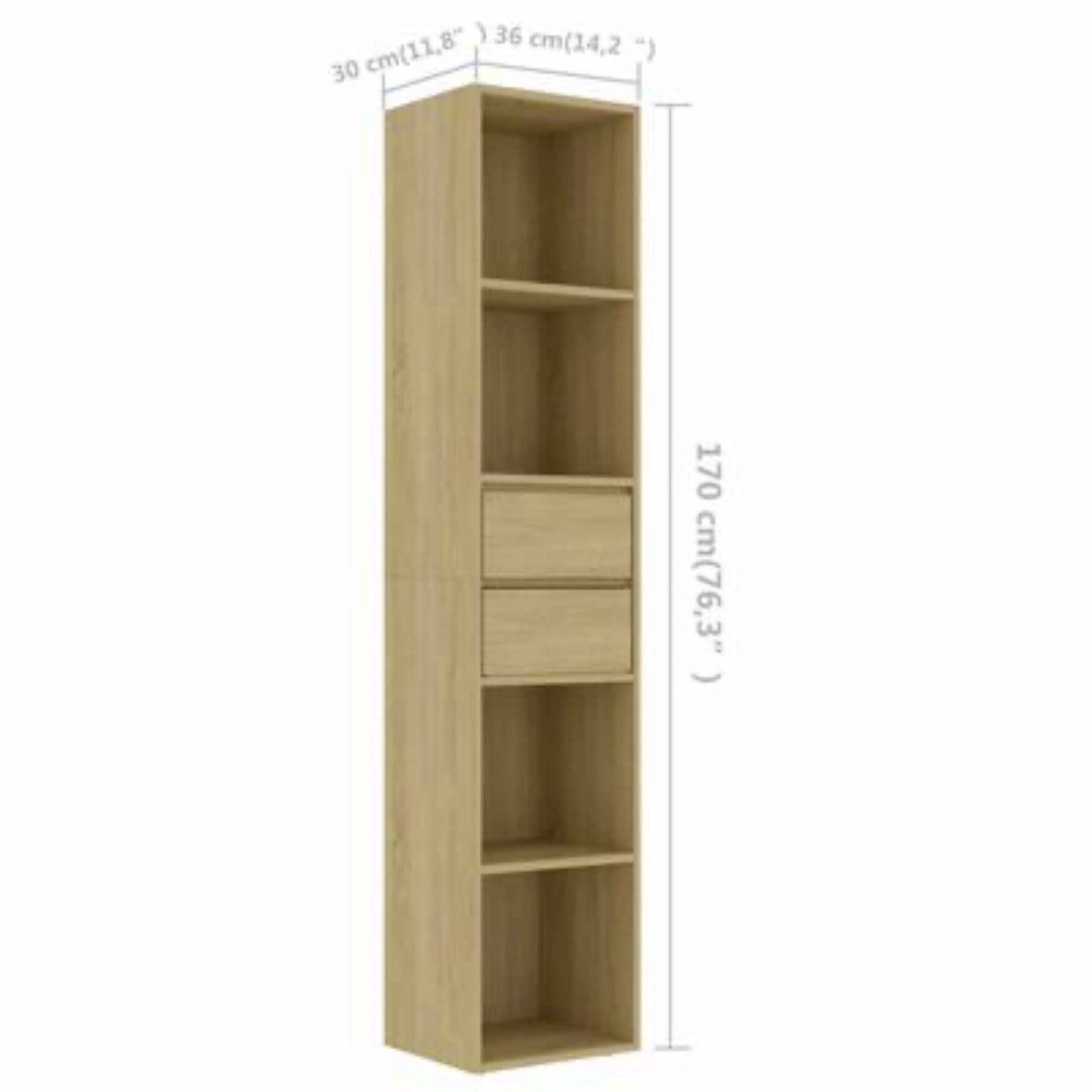 Modern Bookcase Cabinet Oak Lounge Shelving Unit Home Office Display Bookshelf