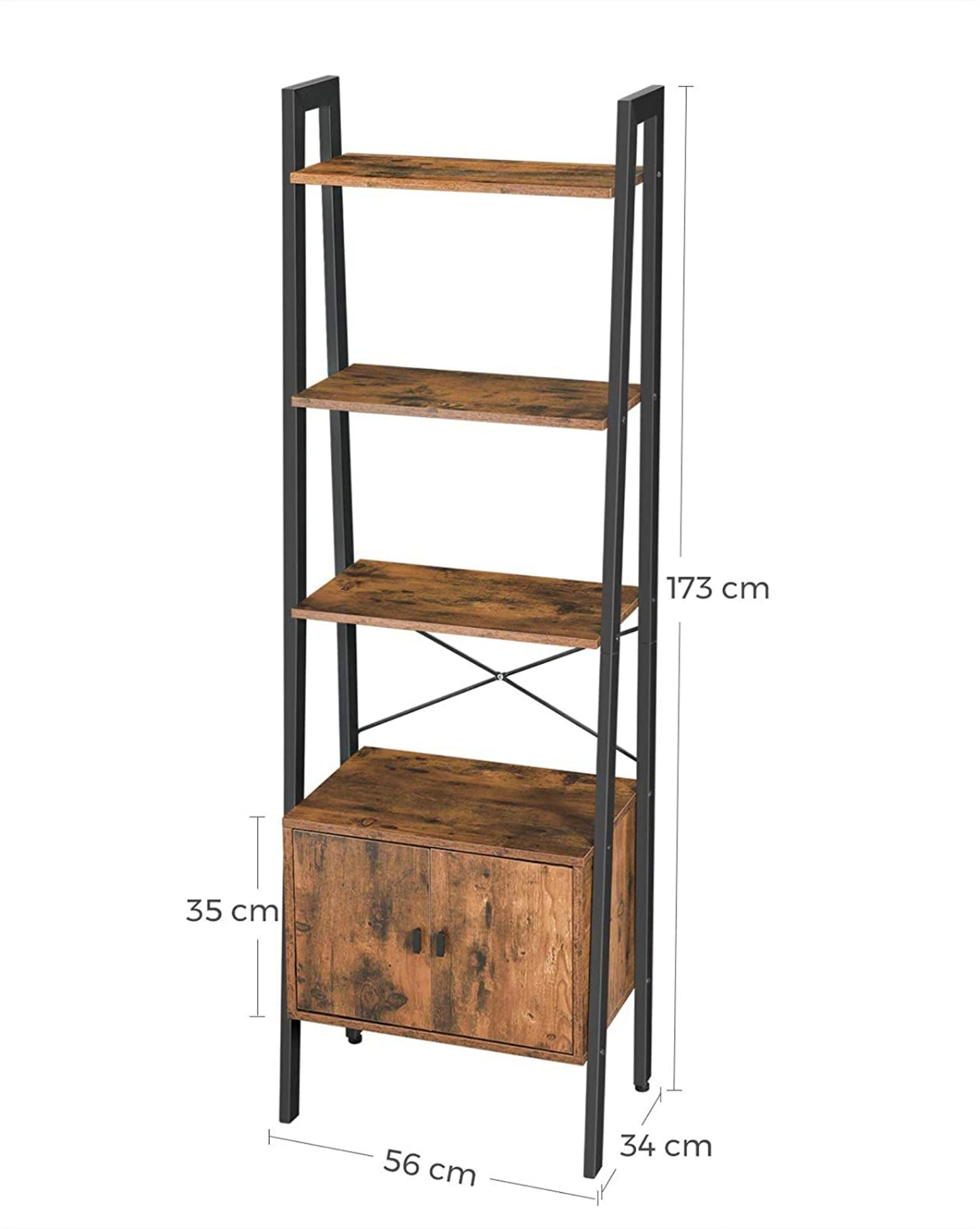 Industrial Display Cabinet Vintage Brown Ladder Bookcase Storage Shelving Unit