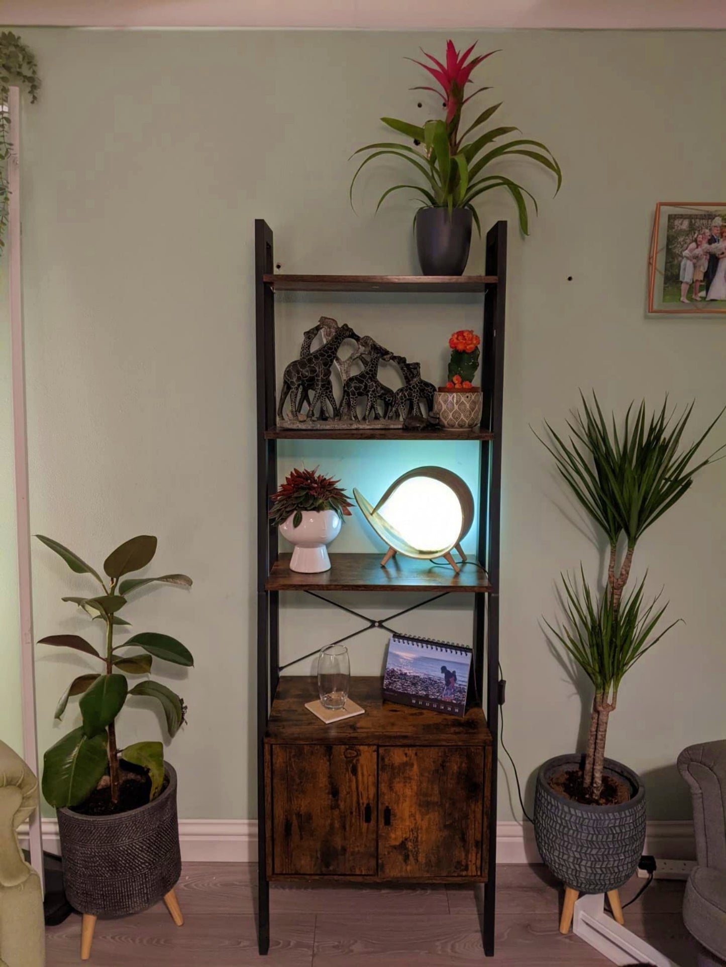 Industrial Display Cabinet Vintage Brown Ladder Bookcase Storage Shelving Unit