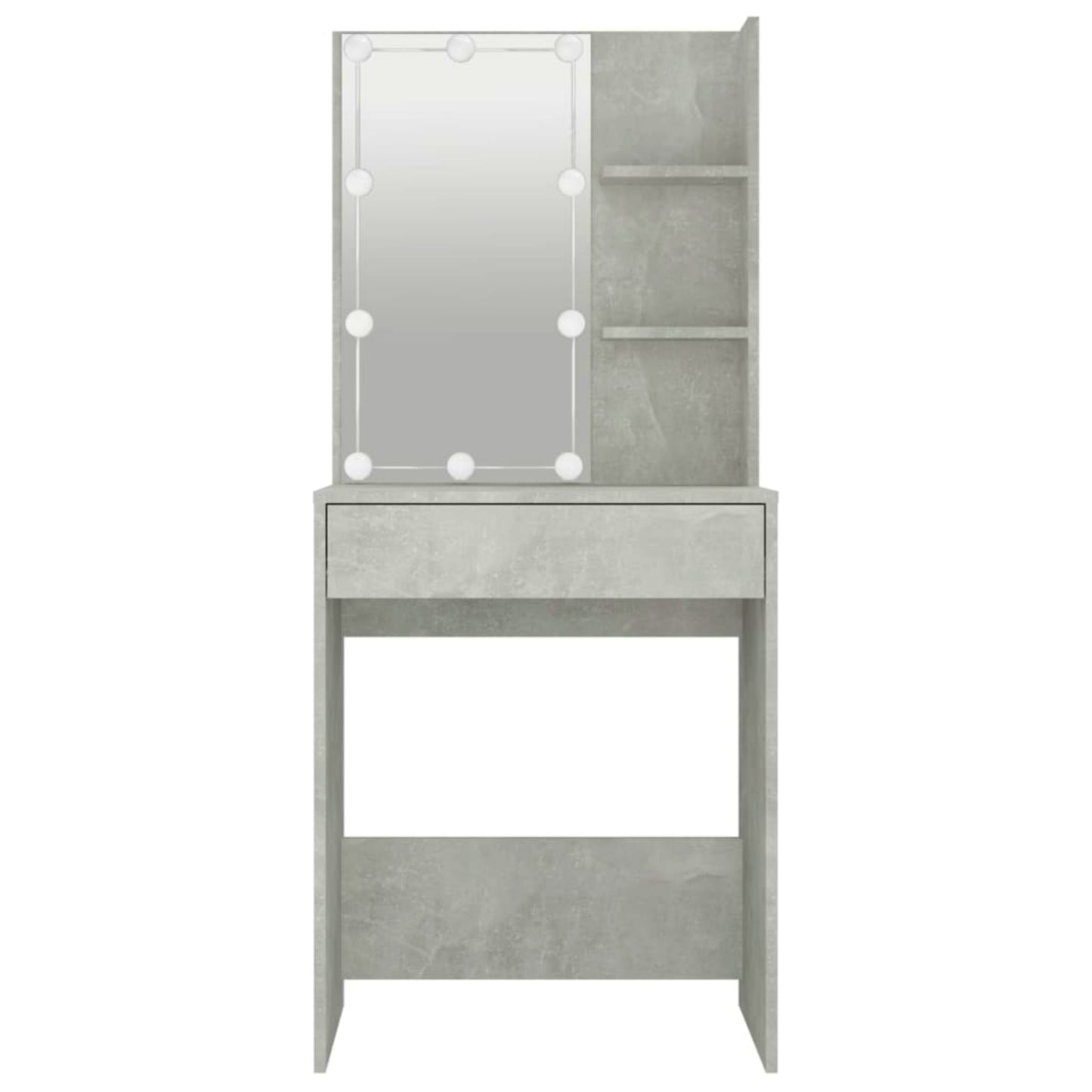 Modern Dressing Table Grey Stone Vanity Unit Hollywood Led Mirror Makeup Storage