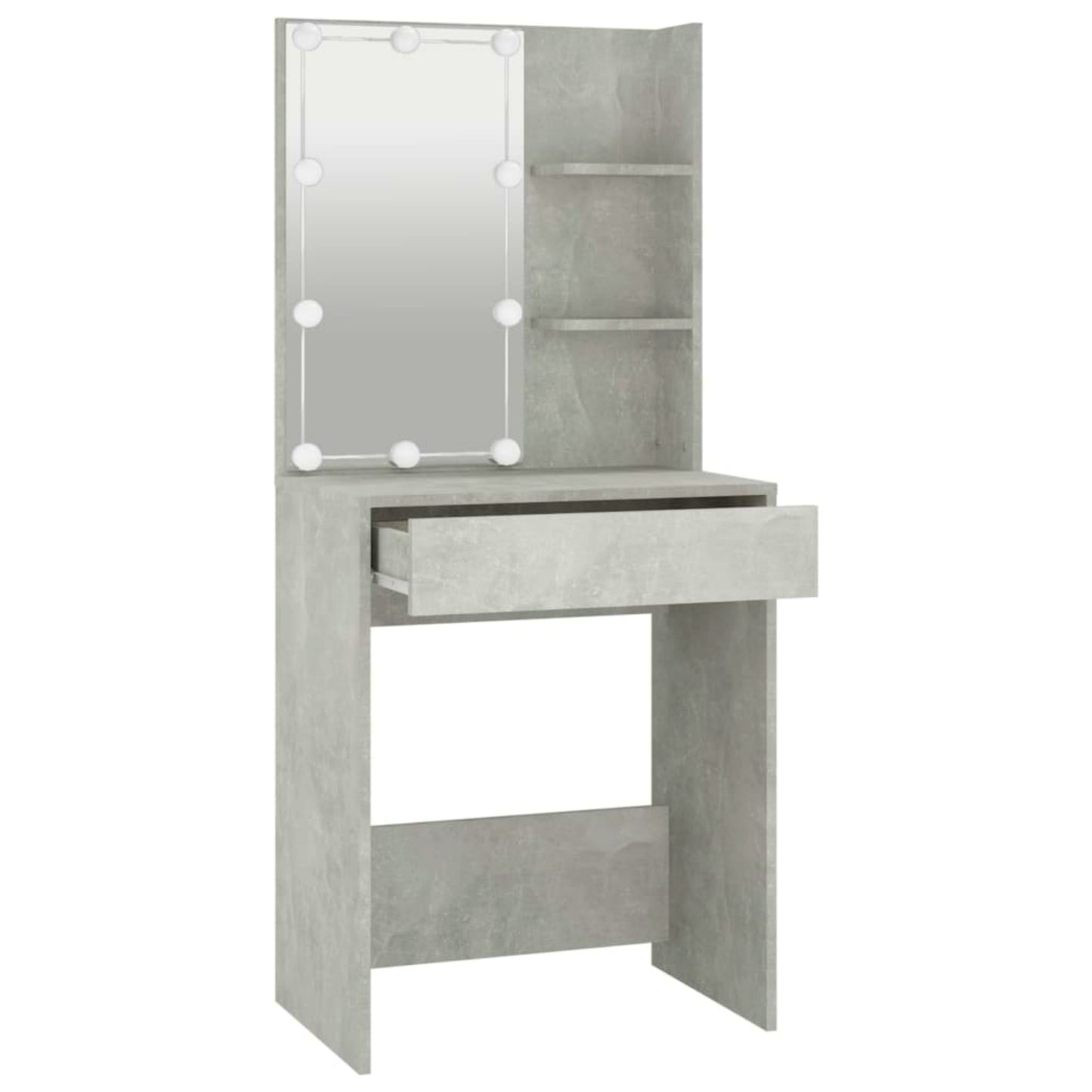 Modern Dressing Table Grey Stone Vanity Unit Hollywood Led Mirror Makeup Storage