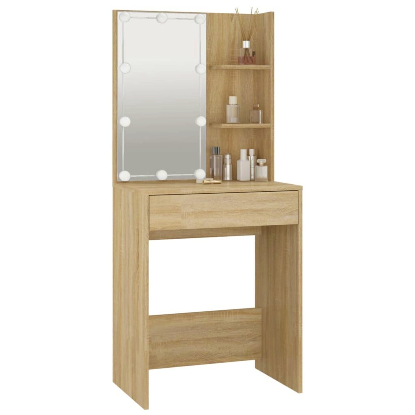 Modern Dressing Table Oak Vanity Unit Hollywood Led Mirror Makeup Storage