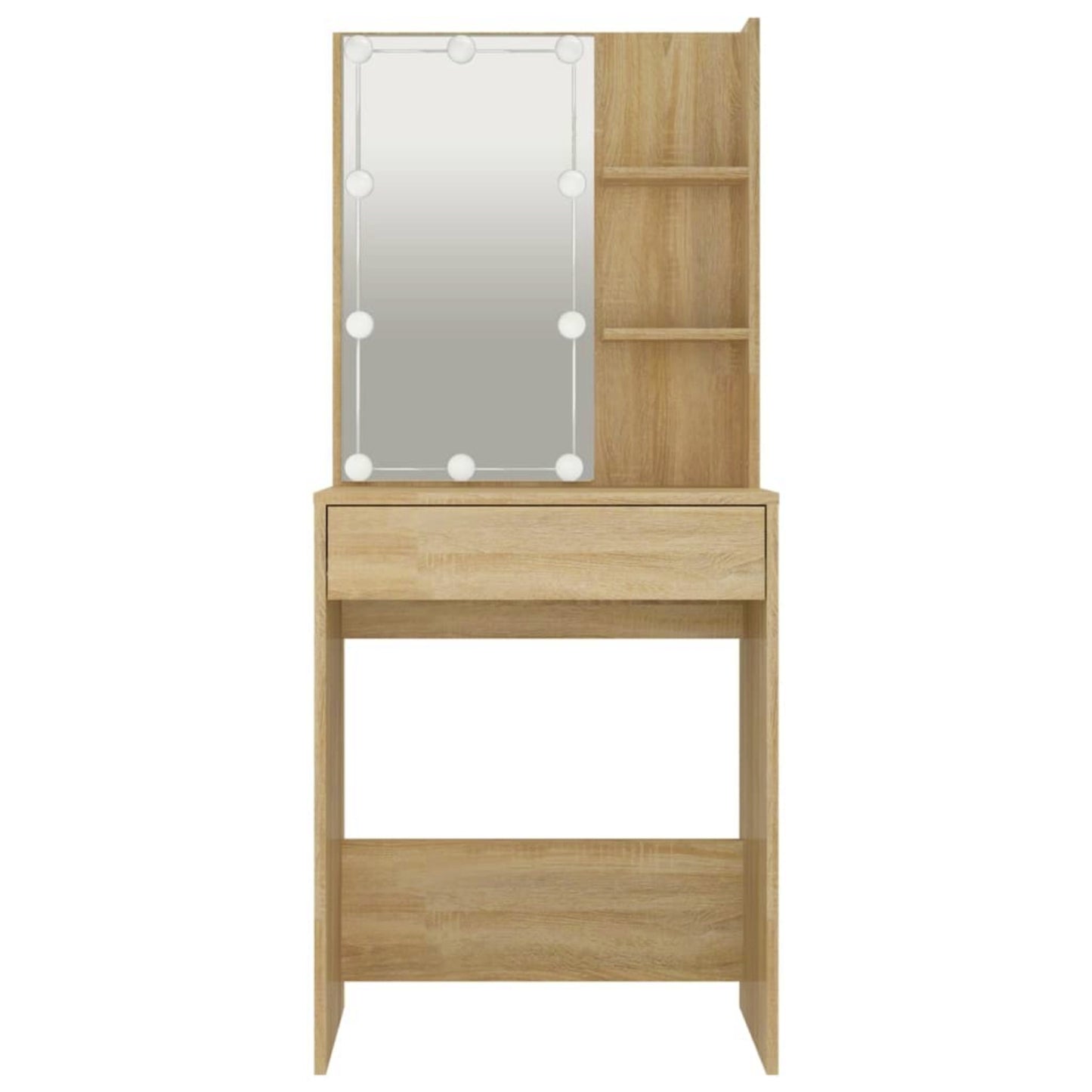 Modern Dressing Table Oak Vanity Unit Hollywood Led Mirror Makeup Storage