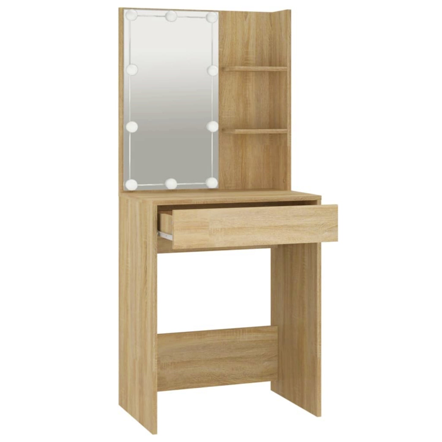 Modern Dressing Table Oak Vanity Unit Hollywood Led Mirror Makeup Storage