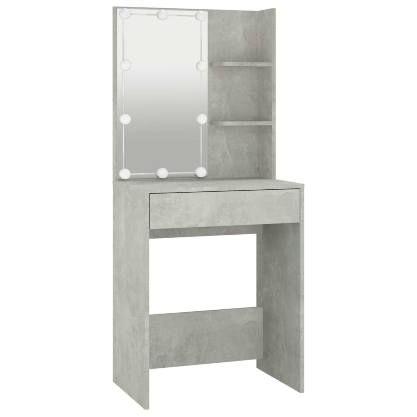 Modern Dressing Table Grey Stone Vanity Unit Hollywood Led Mirror Makeup Storage