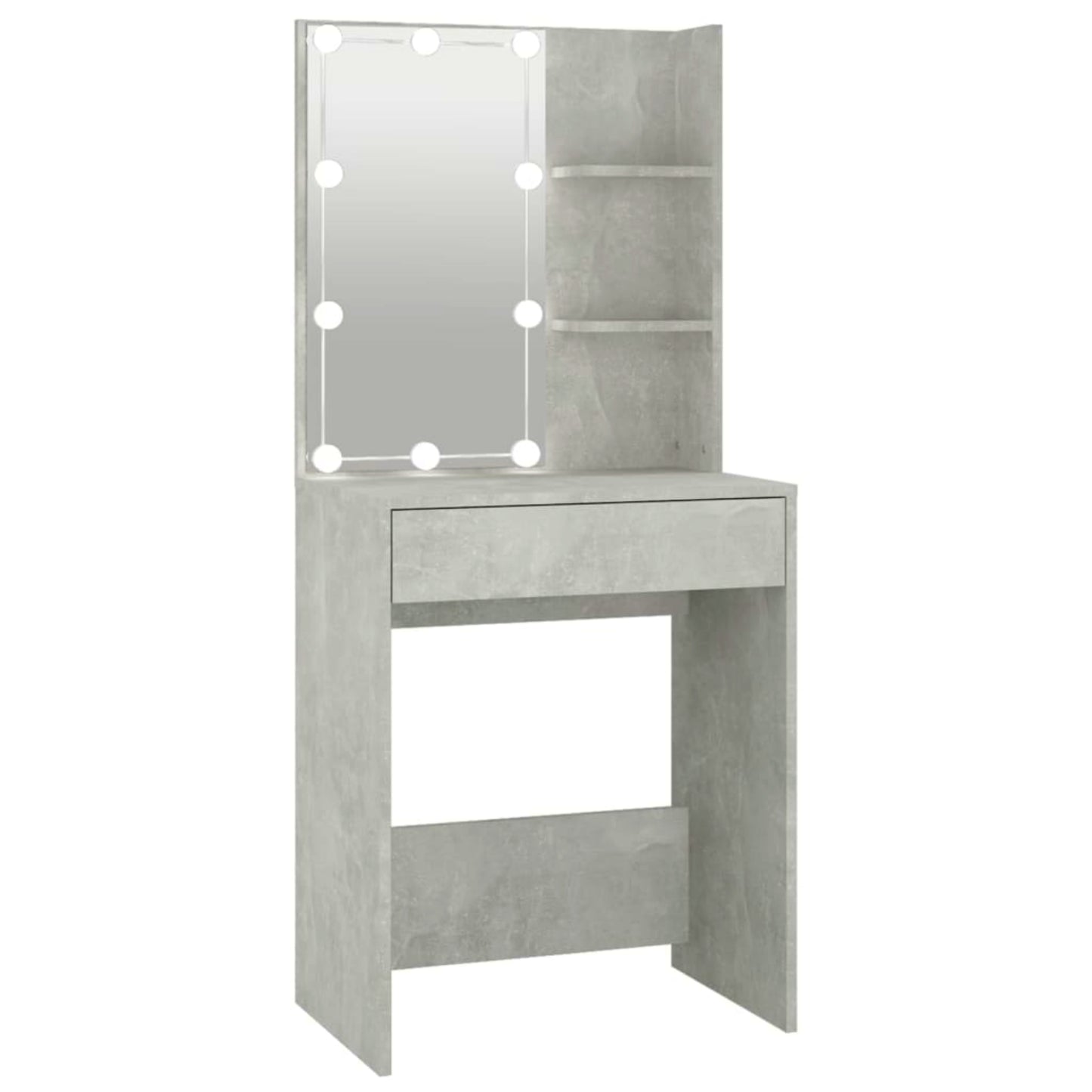 Modern Dressing Table Grey Stone Vanity Unit Hollywood Led Mirror Makeup Storage