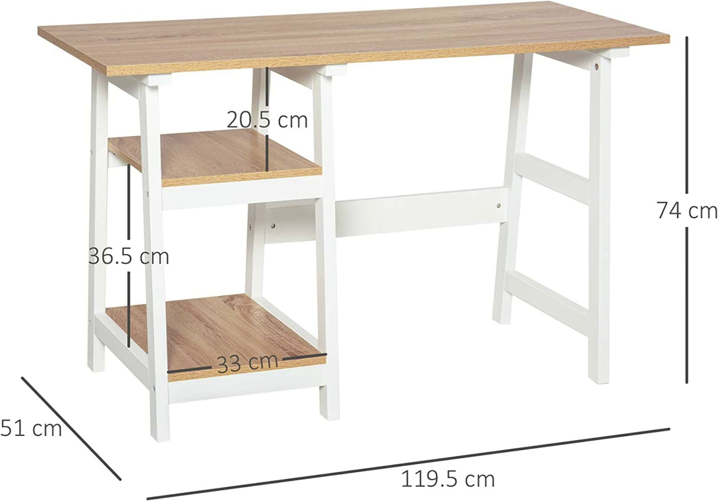 Writing Desk W/ Shelves Modern Home Office Furniture White Study Laptop Table