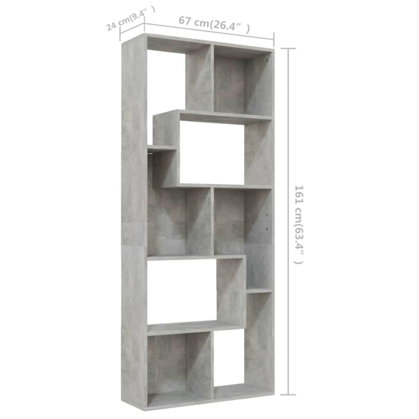 Modern Storage Bookcase Grey Cube Bookshelf Contemporary Slim Display Cabinet