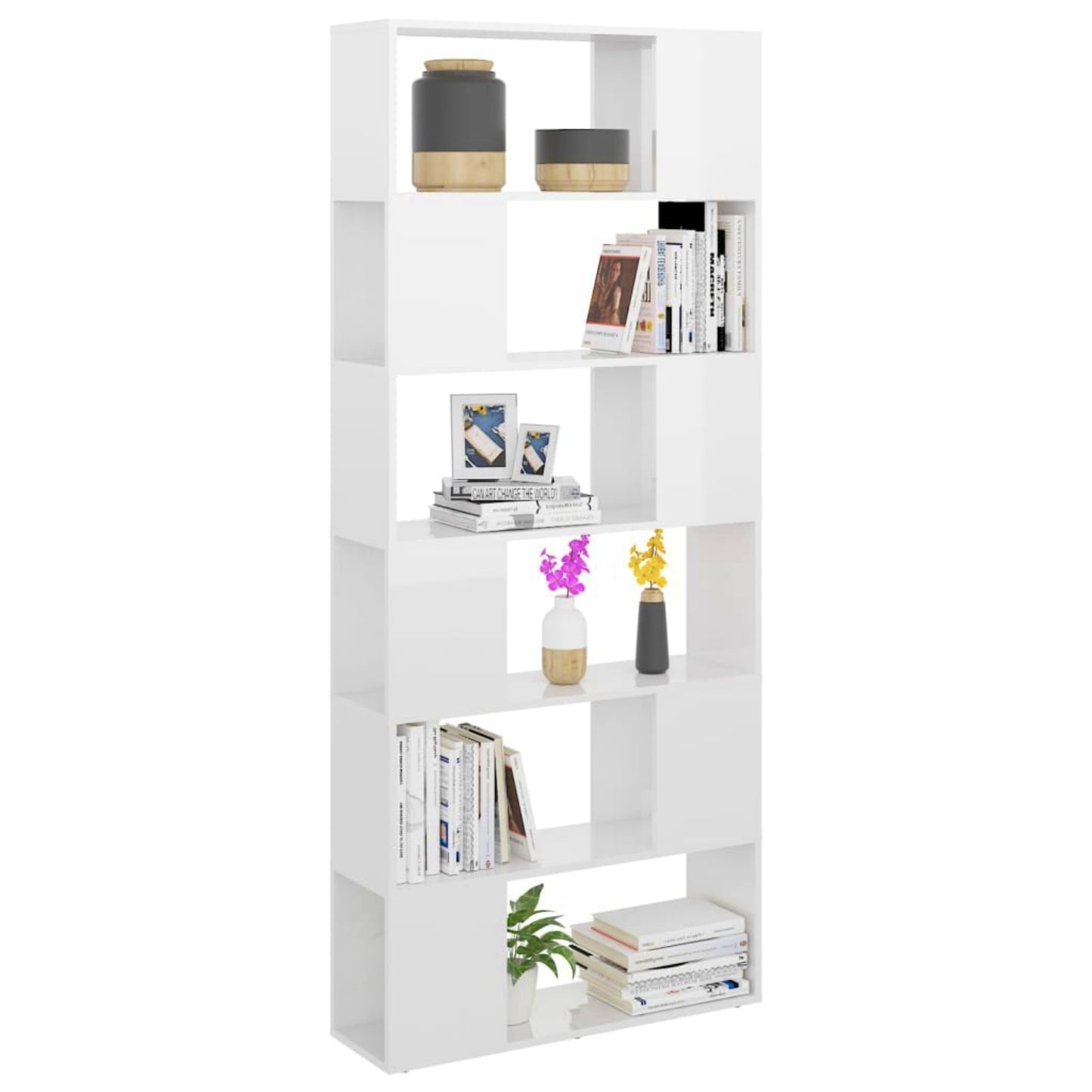 Modern Tall Bookcase White Gloss Storage Cabinet Lounge Display Shelving Unit